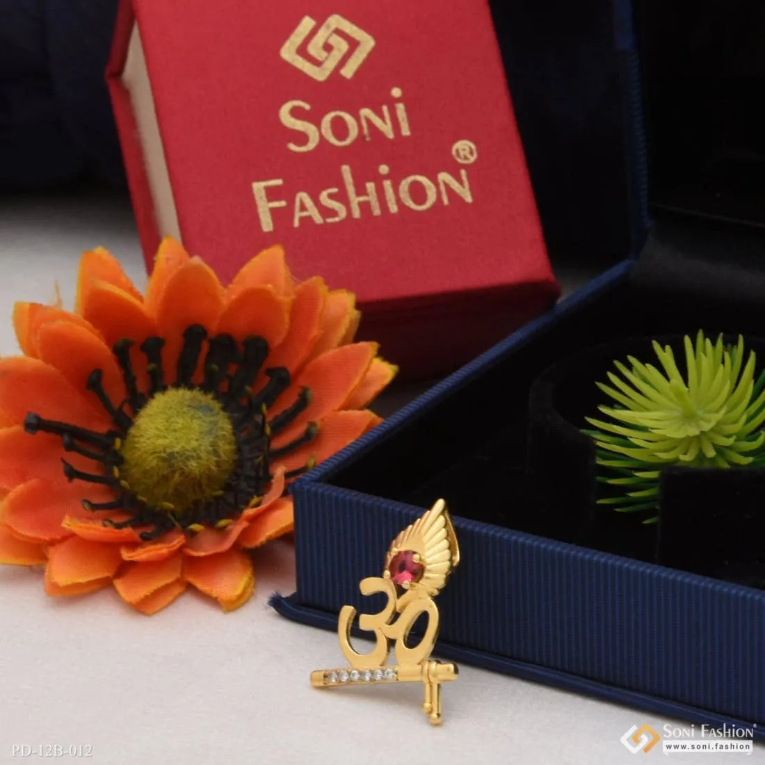1 Gram Gold Forming Om with Diamond Dainty Design Best Quality Pendant - Style B012