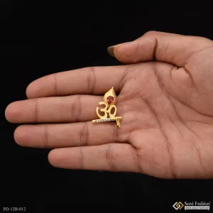 1 Gram Gold Forming Om with Diamond Dainty Design Best Quality Pendant - Style B012