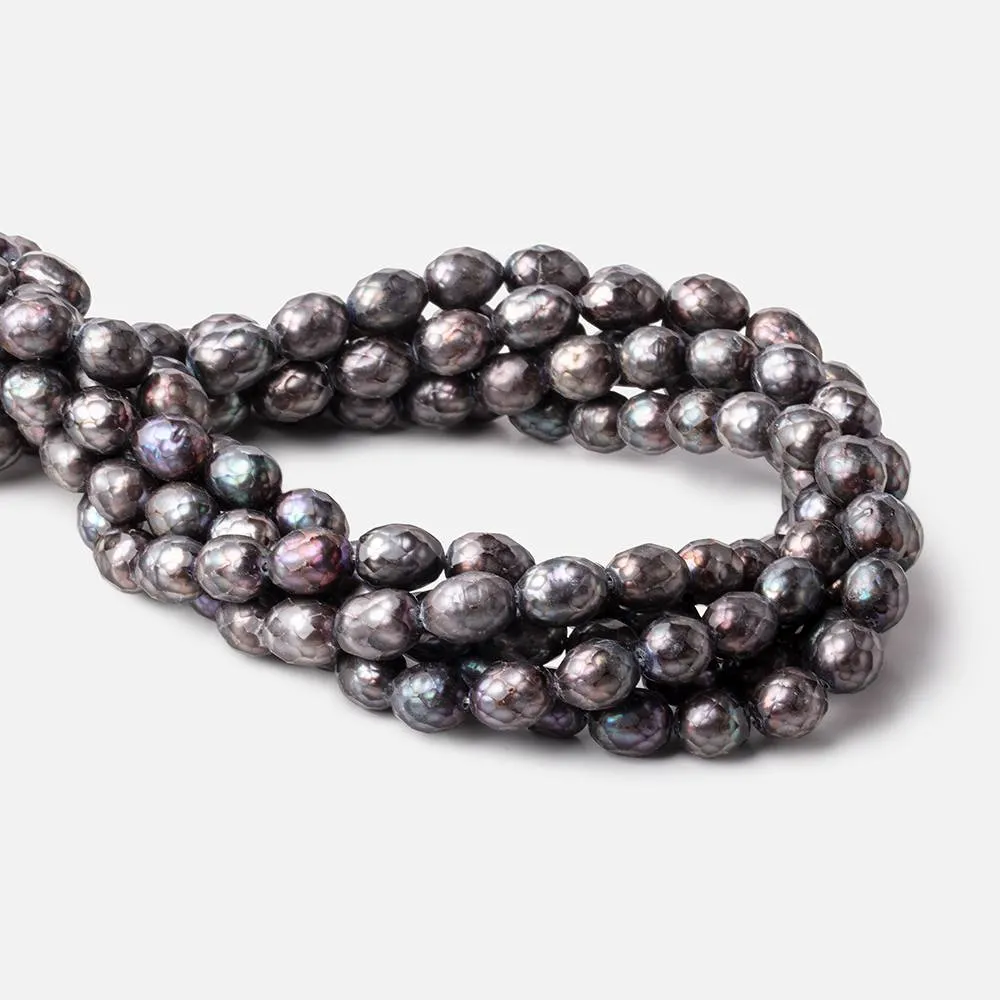 10-12mm Peacock Faceted Oval Freshwater Pearls 15.5 inch 33 beads