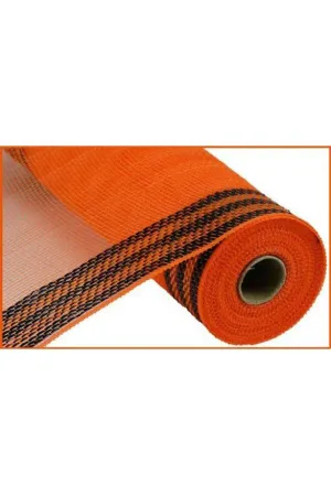 10.5" Border Stripe Metallic Mesh Ribbon: Orange/Black (10 Yards)