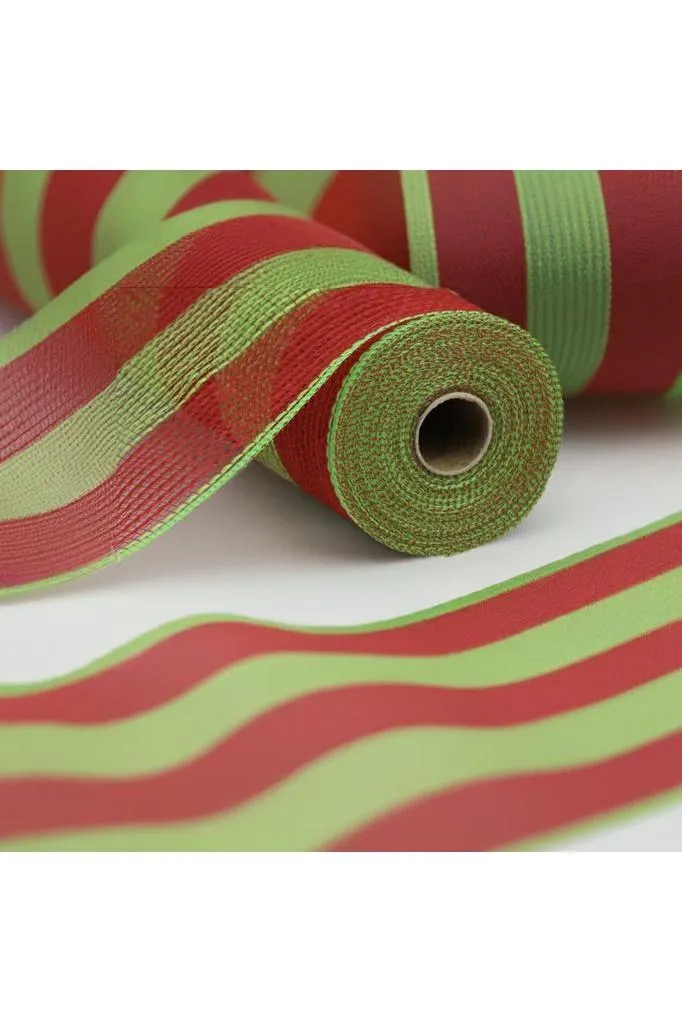10.5" Faux Jute Wide Stripe Mesh Ribbon: Red/Green (10 Yards)