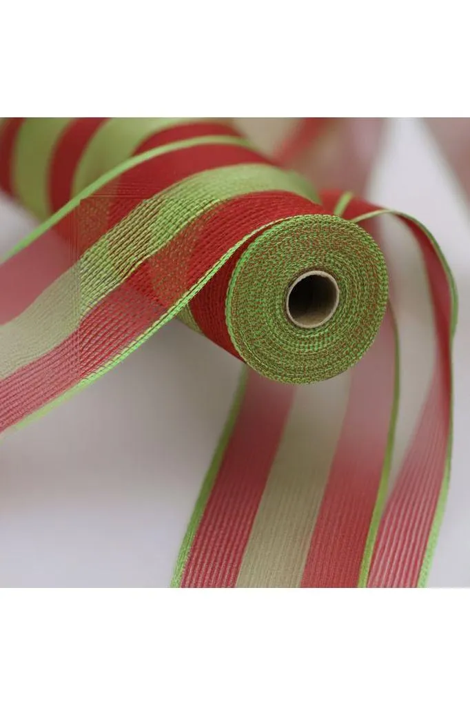 10.5" Faux Jute Wide Stripe Mesh Ribbon: Red/Green (10 Yards)