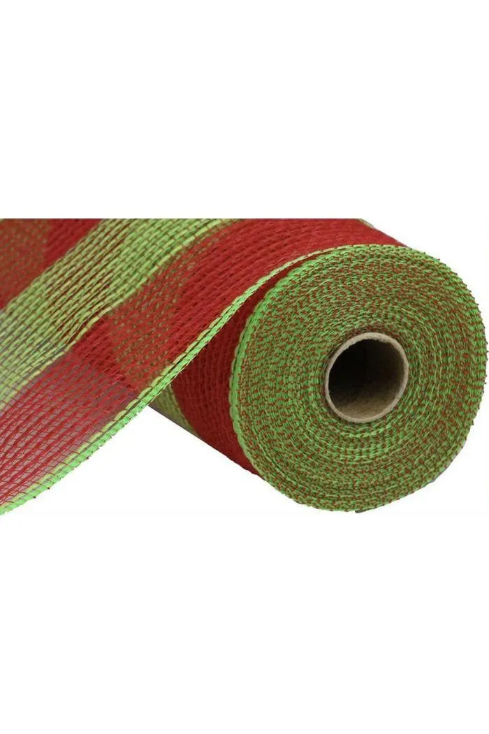 10.5" Faux Jute Wide Stripe Mesh Ribbon: Red/Green (10 Yards)