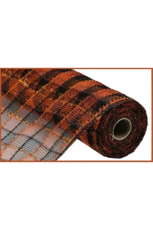 10.5" Poly Deco Tinsel Mesh Ribbon: Orange/Black (10 Yards)