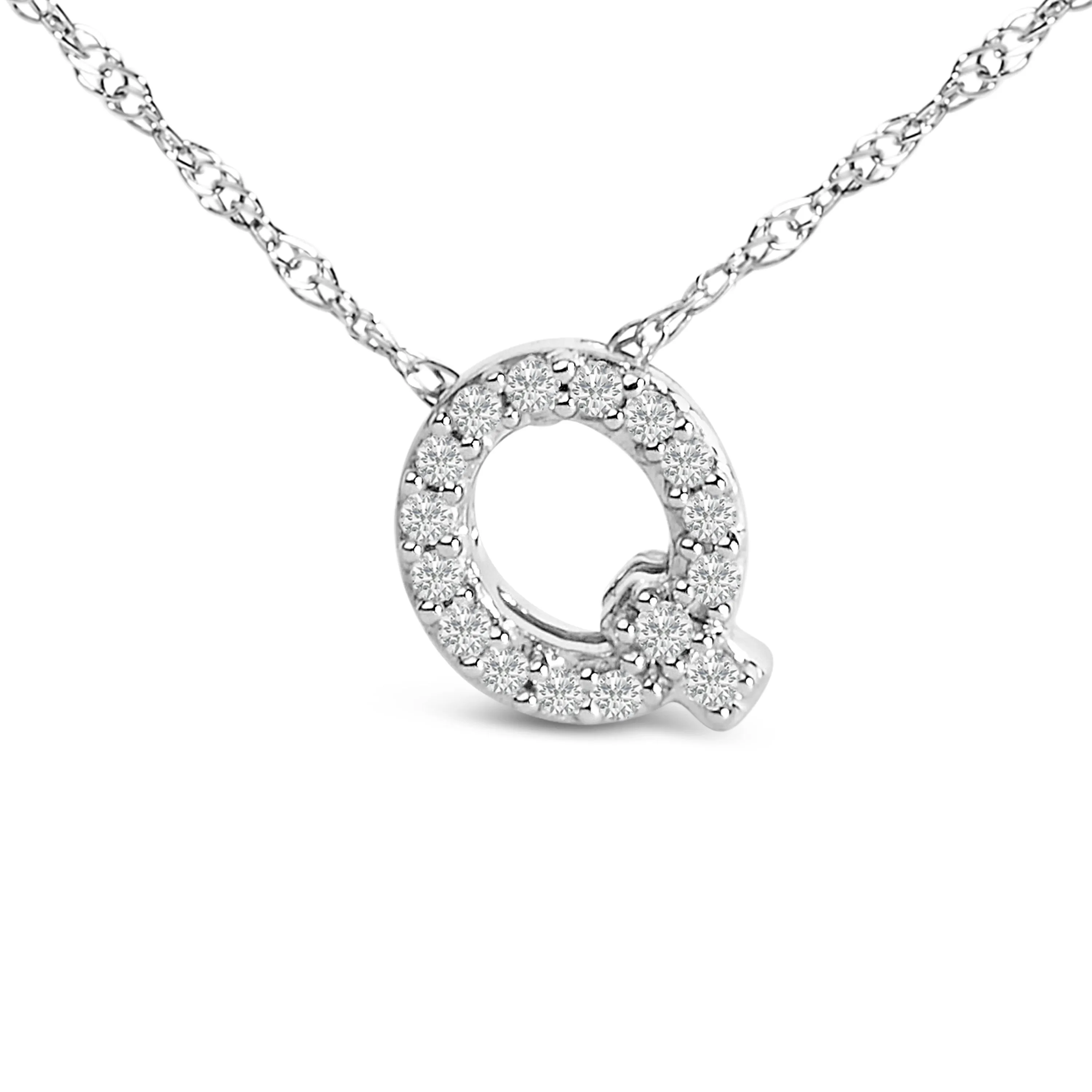 10K White Gold Diamond Accent "A to Z" Alphabet Initial Pendant Necklace
