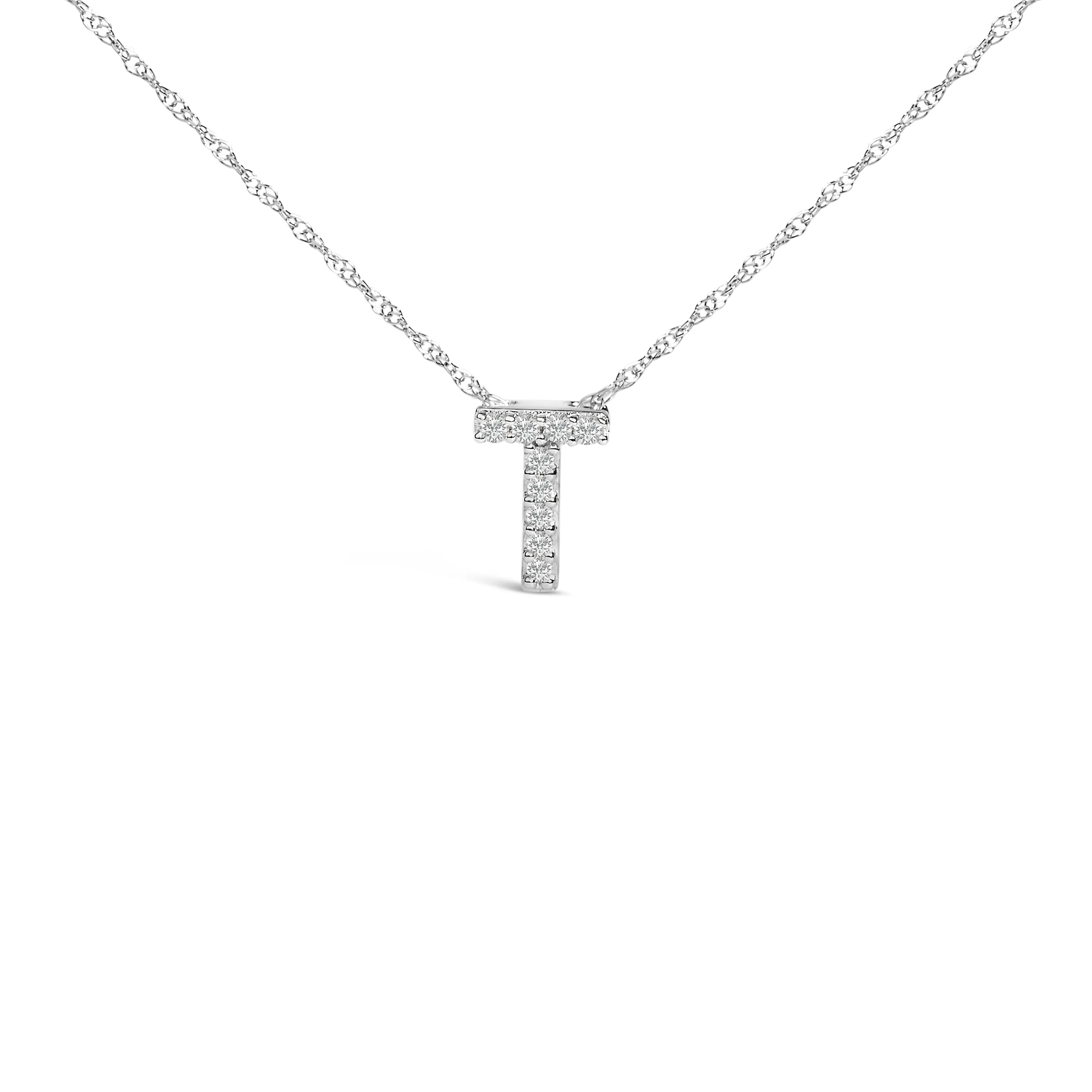 10K White Gold Diamond Accent "A to Z" Alphabet Initial Pendant Necklace
