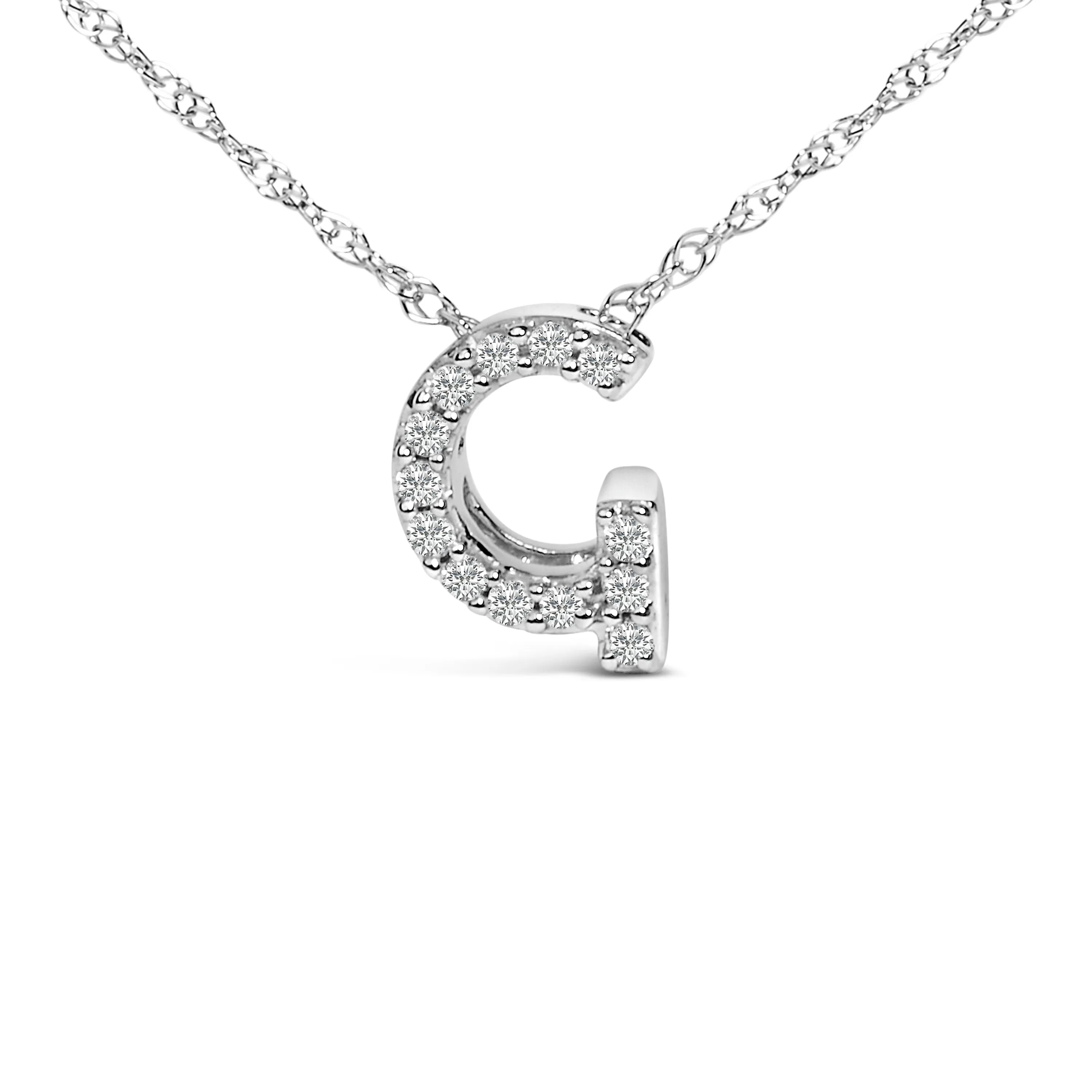 10K White Gold Diamond Accent "A to Z" Alphabet Initial Pendant Necklace