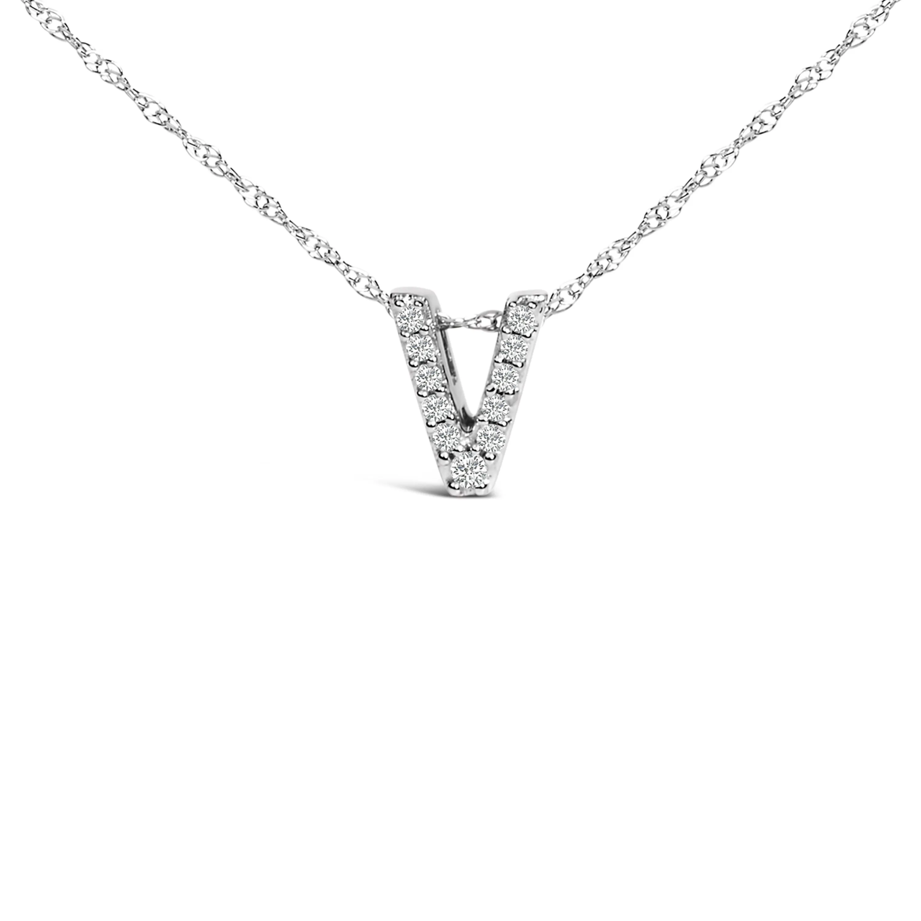 10K White Gold Diamond Accent "A to Z" Alphabet Initial Pendant Necklace