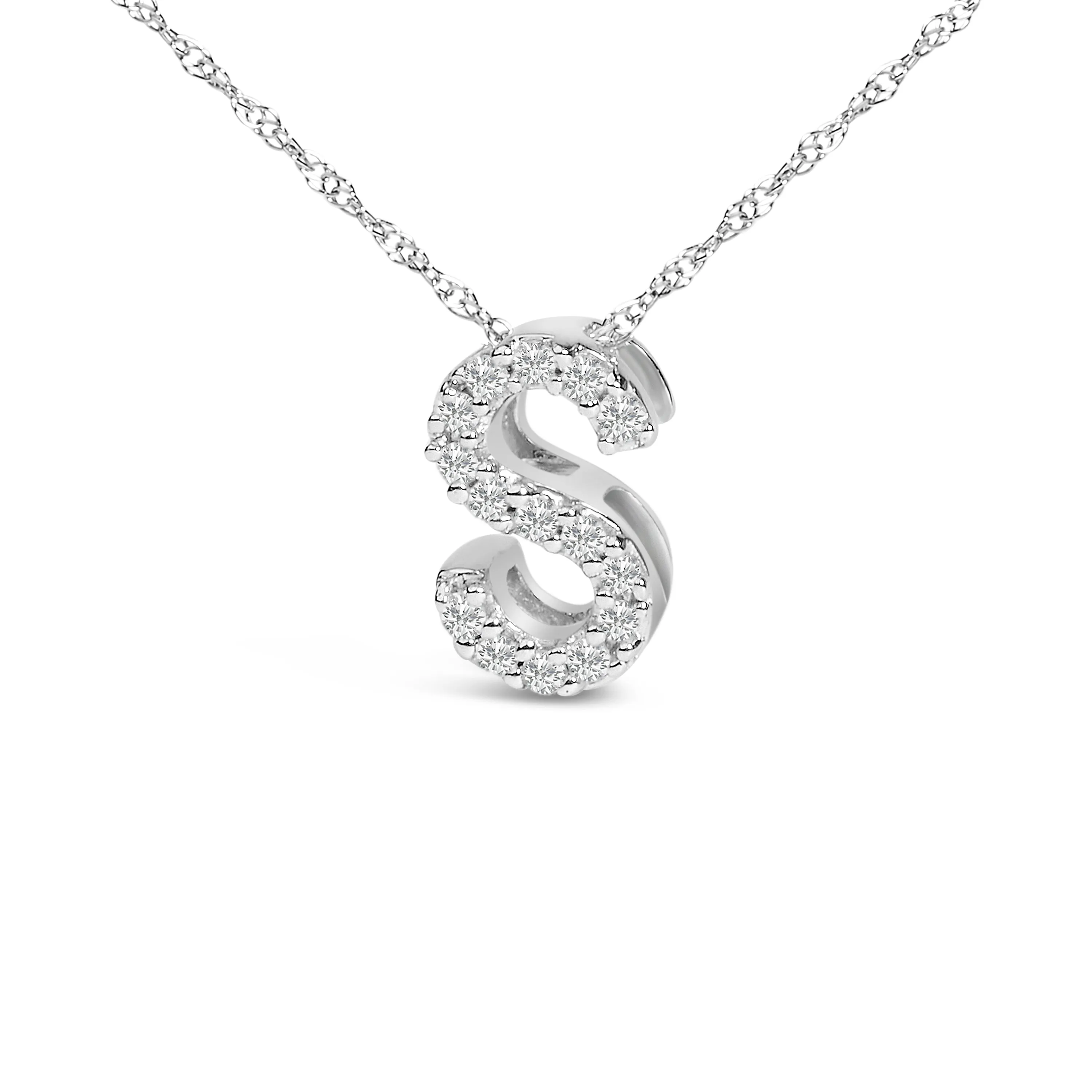 10K White Gold Diamond Accent "A to Z" Alphabet Initial Pendant Necklace