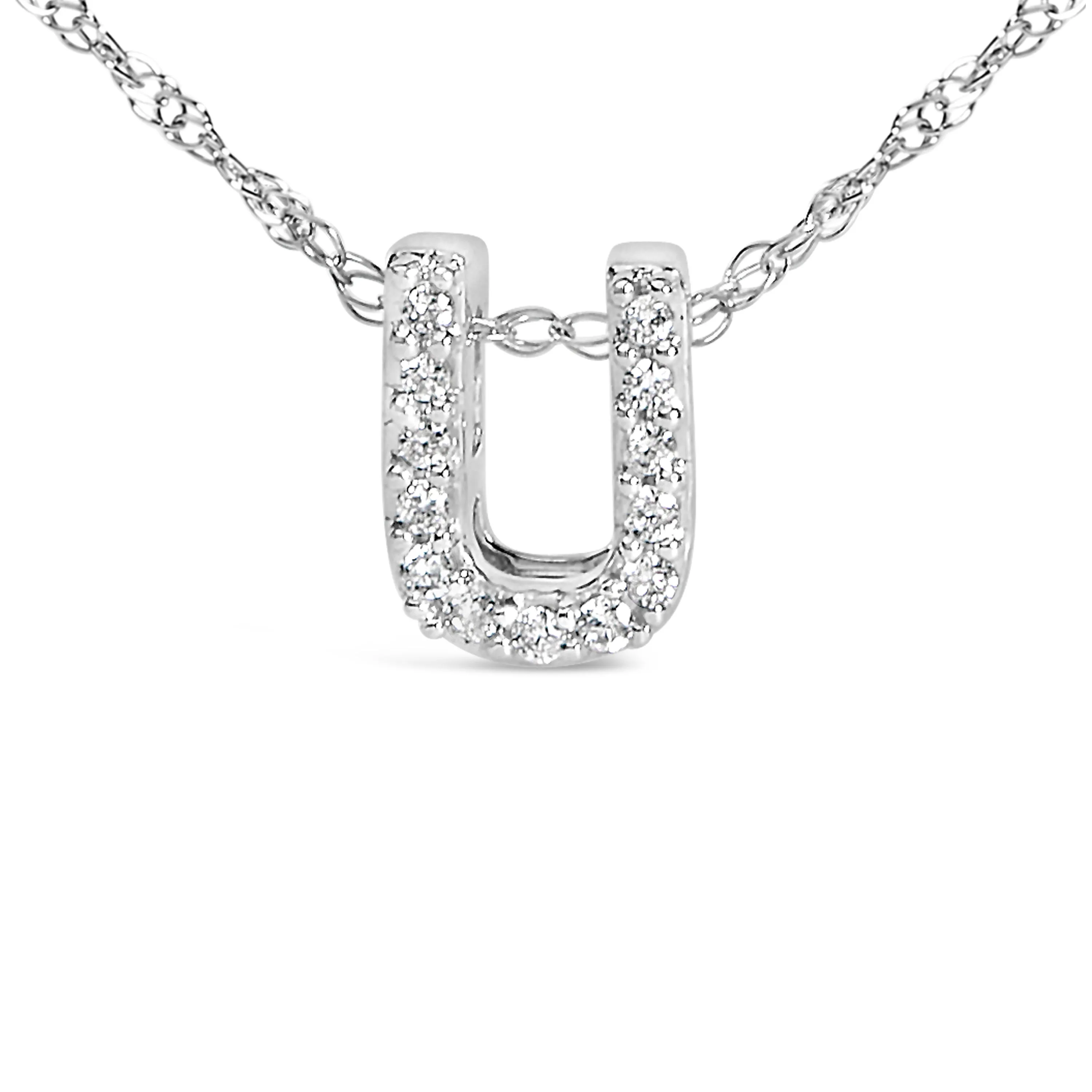 10K White Gold Diamond Accent "A to Z" Alphabet Initial Pendant Necklace