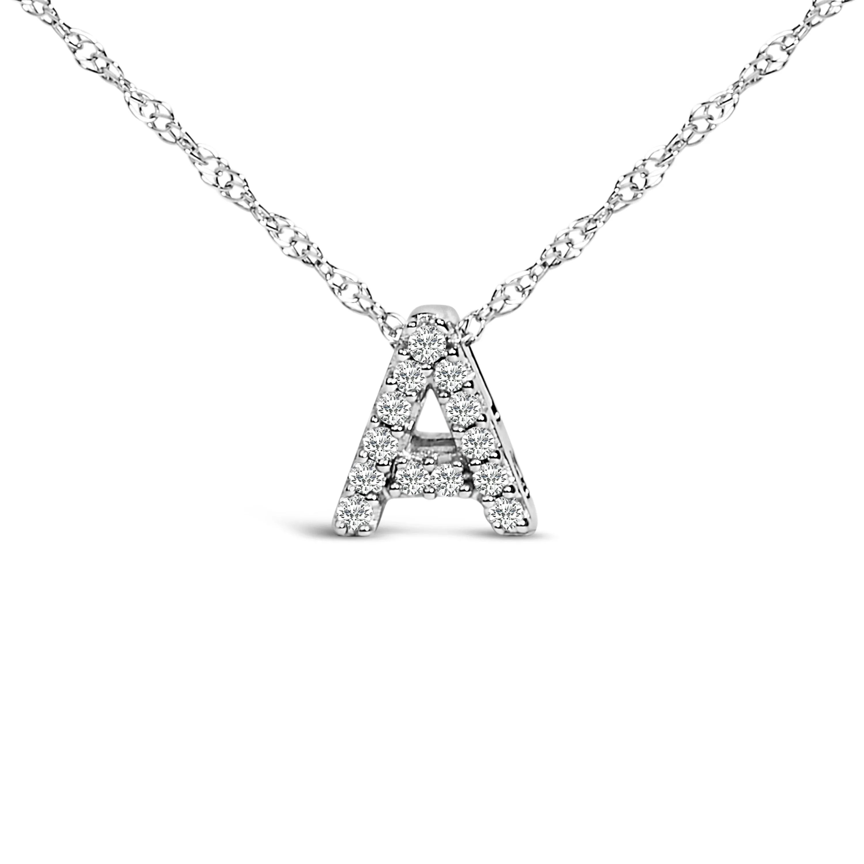 10K White Gold Diamond Accent "A to Z" Alphabet Initial Pendant Necklace
