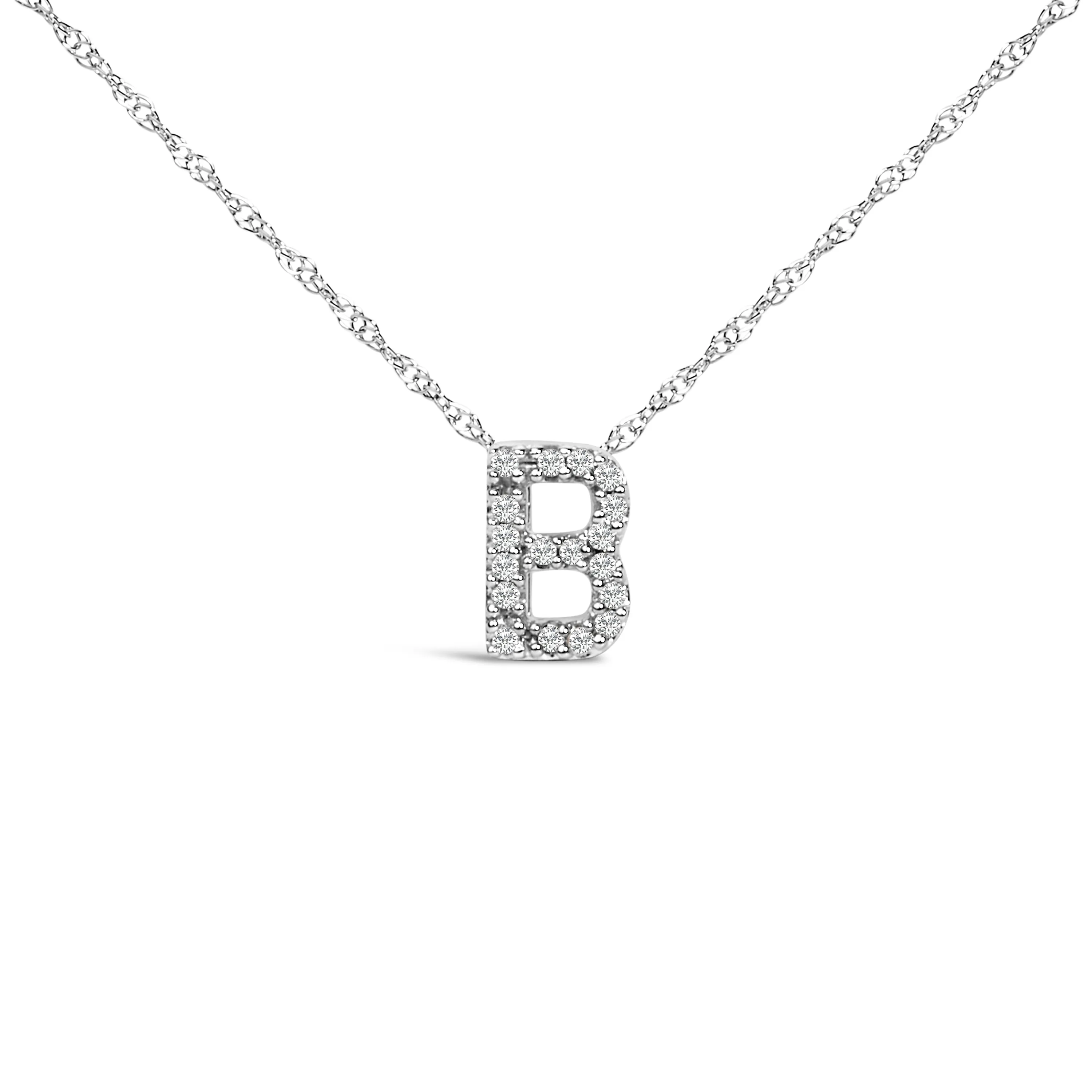 10K White Gold Diamond Accent "A to Z" Alphabet Initial Pendant Necklace