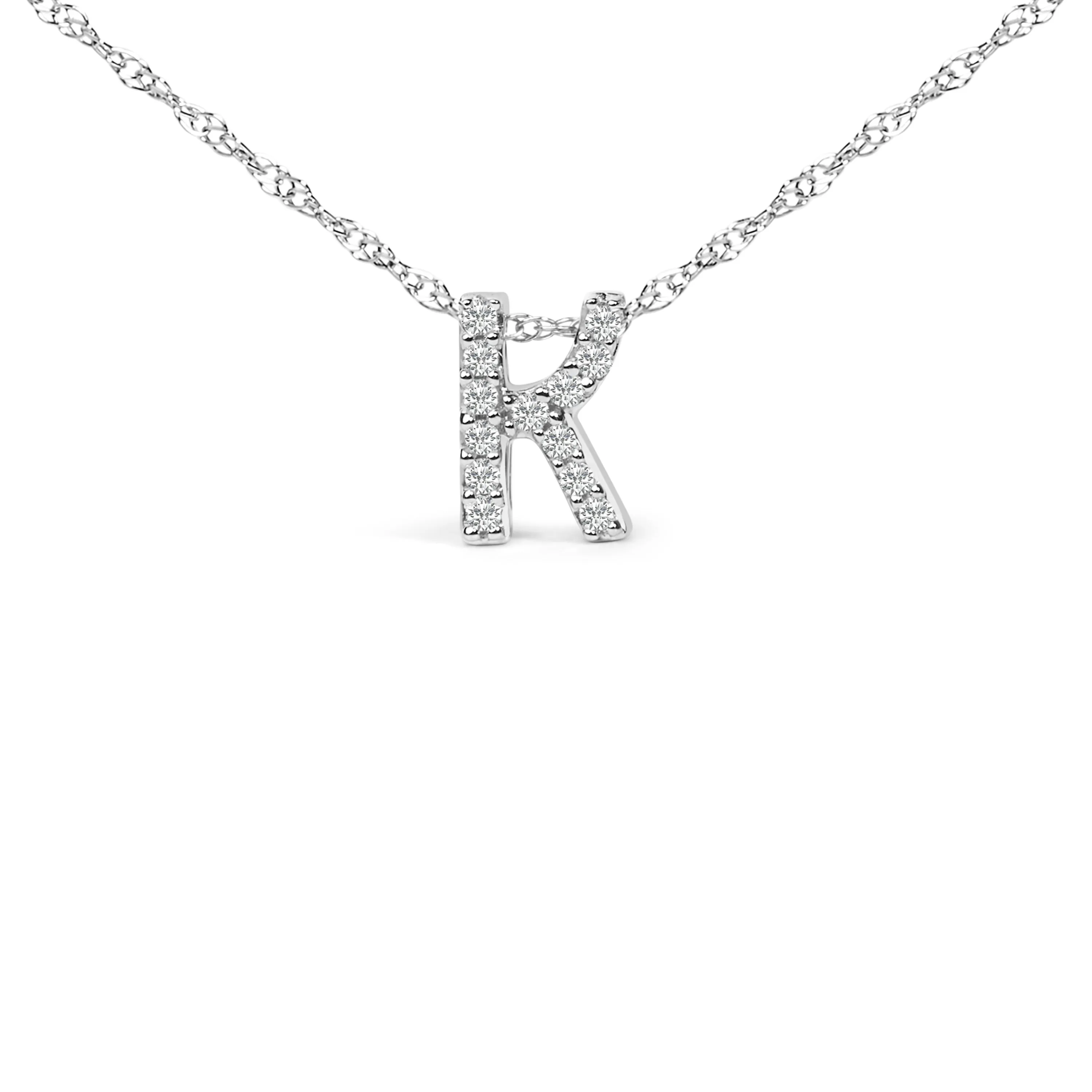 10K White Gold Diamond Accent "A to Z" Alphabet Initial Pendant Necklace