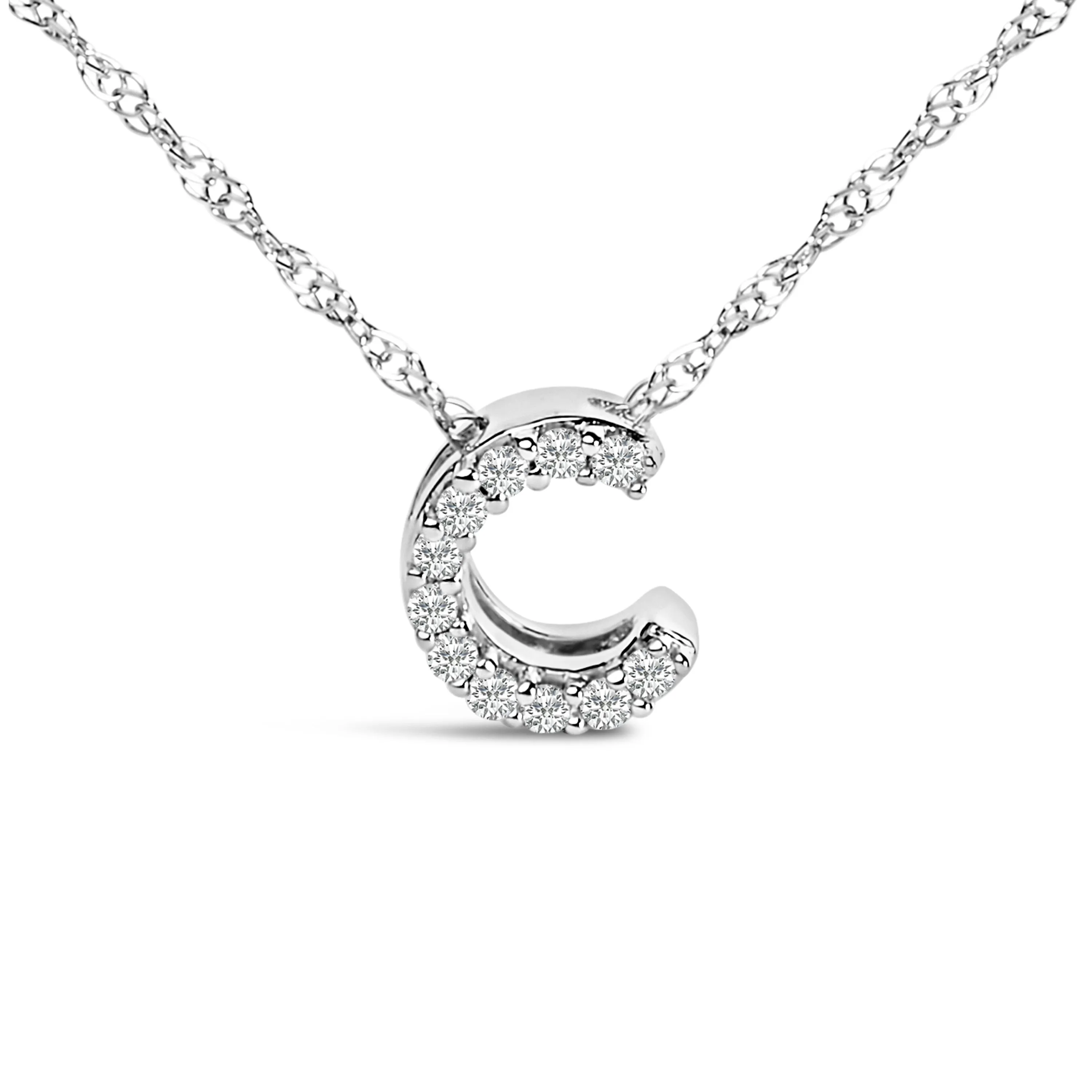 10K White Gold Diamond Accent "A to Z" Alphabet Initial Pendant Necklace