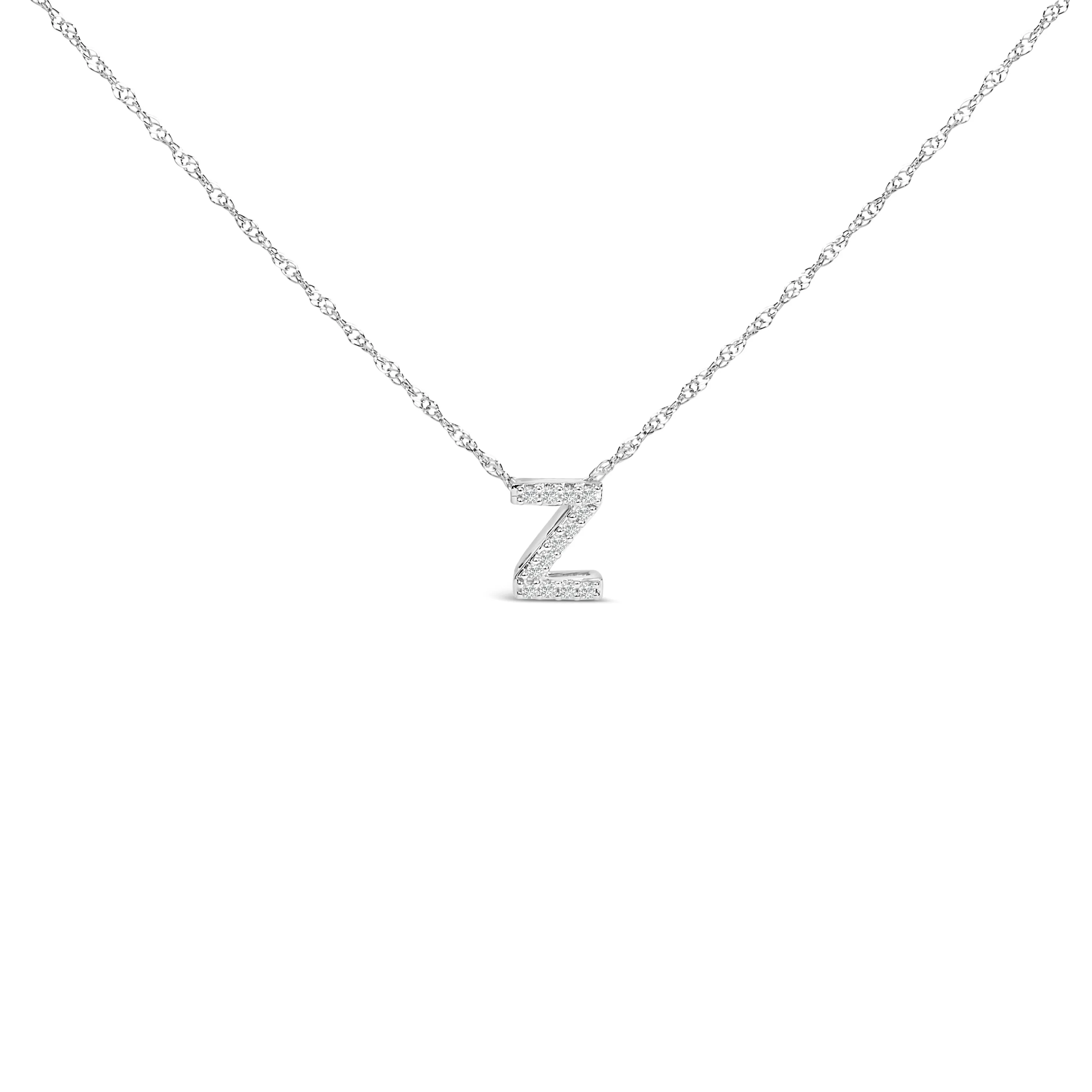10K White Gold Diamond Accent "A to Z" Alphabet Initial Pendant Necklace