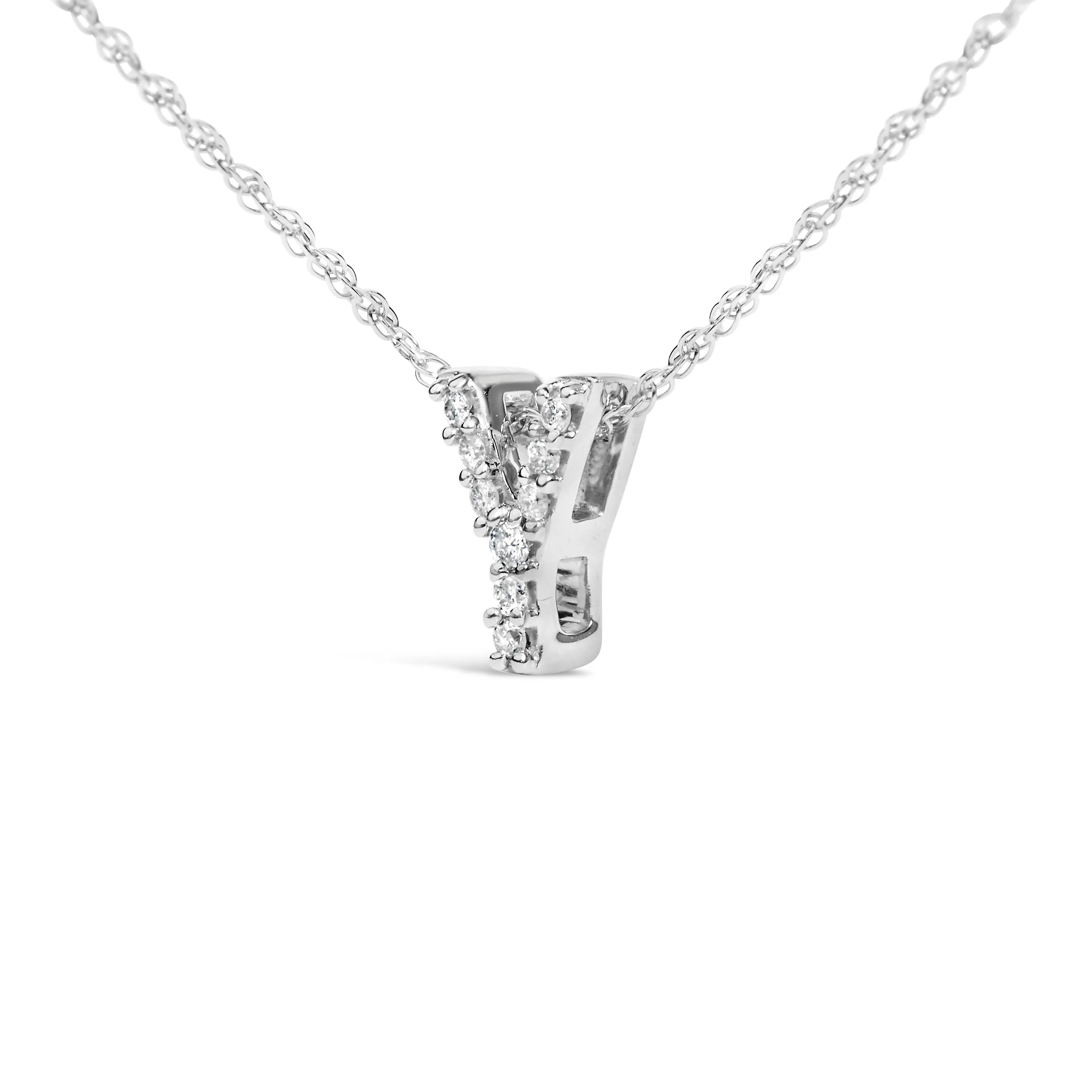10K White Gold Diamond Accent "A to Z" Alphabet Initial Pendant Necklace