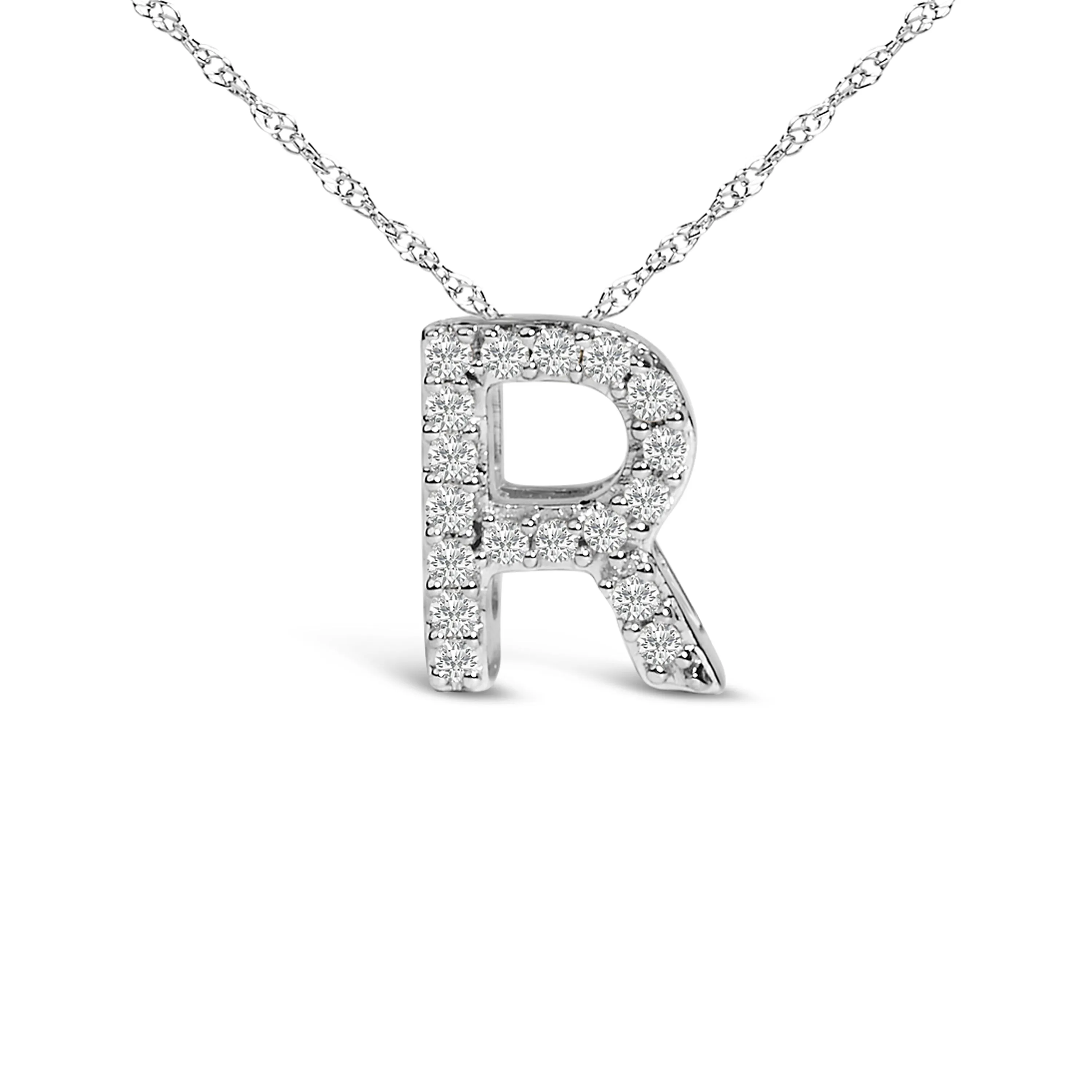 10K White Gold Diamond Accent "A to Z" Alphabet Initial Pendant Necklace