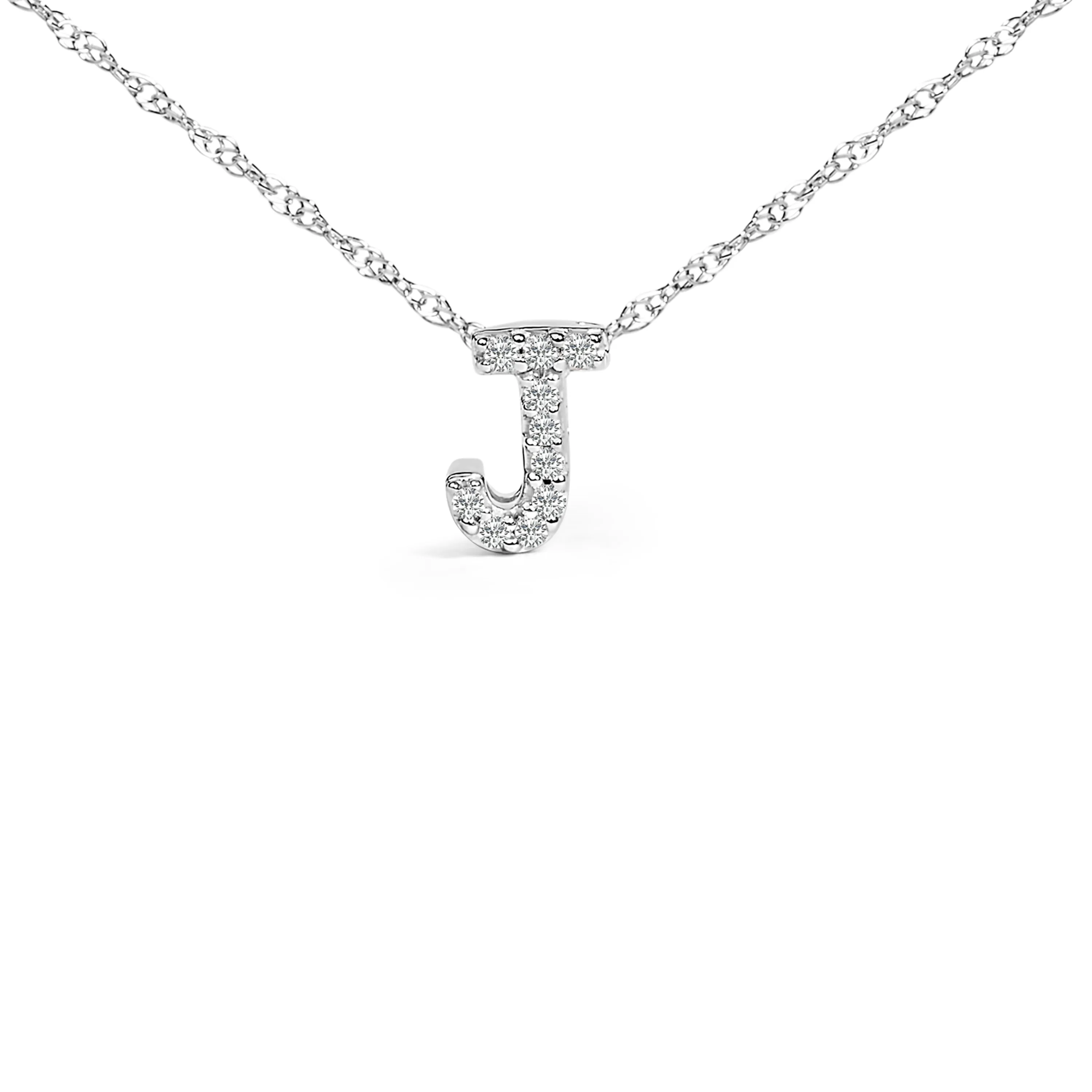 10K White Gold Diamond Accent "A to Z" Alphabet Initial Pendant Necklace