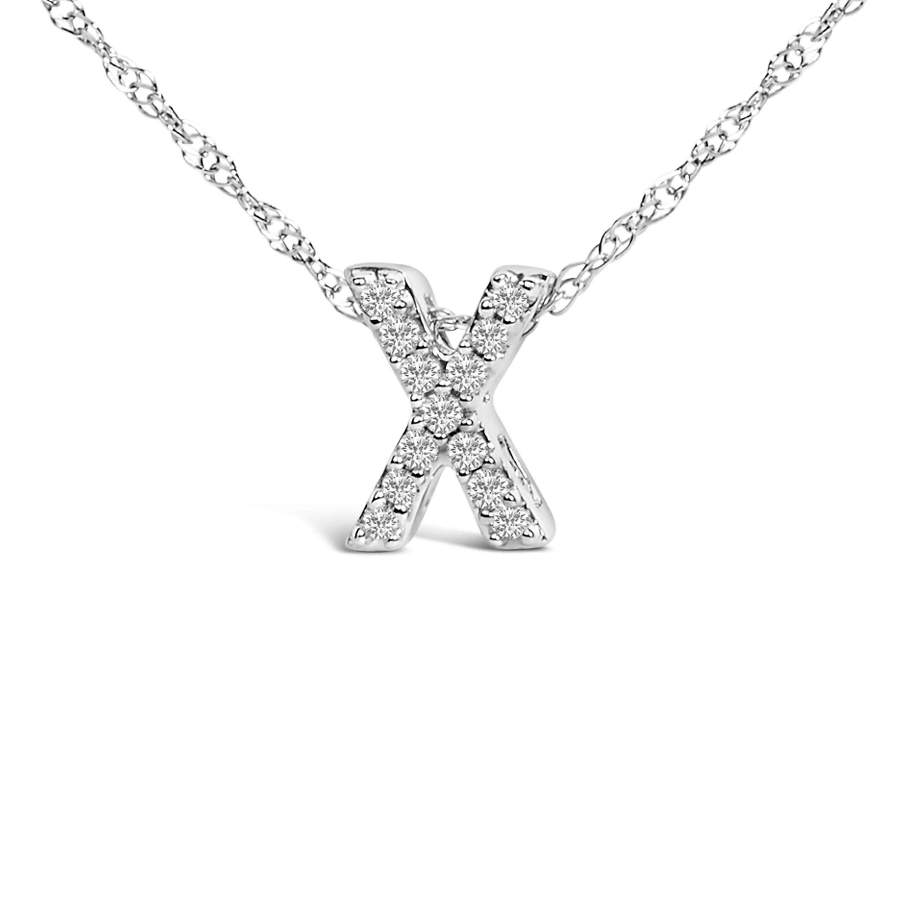 10K White Gold Diamond Accent "A to Z" Alphabet Initial Pendant Necklace