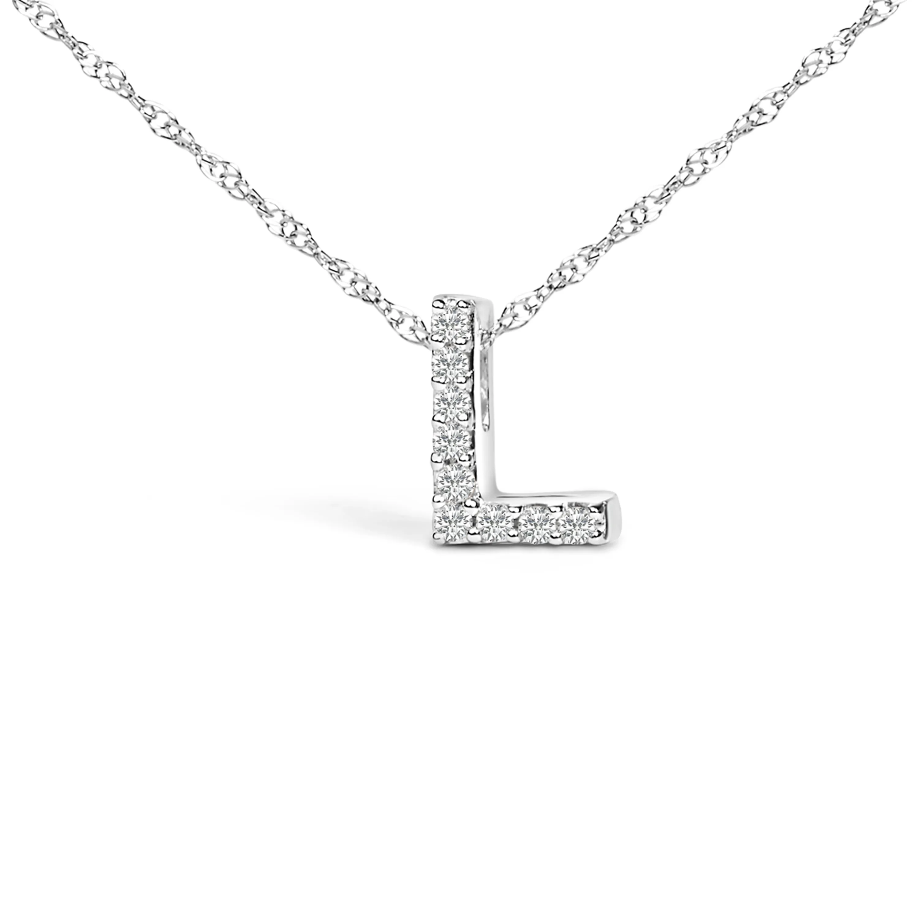 10K White Gold Diamond Accent "A to Z" Alphabet Initial Pendant Necklace