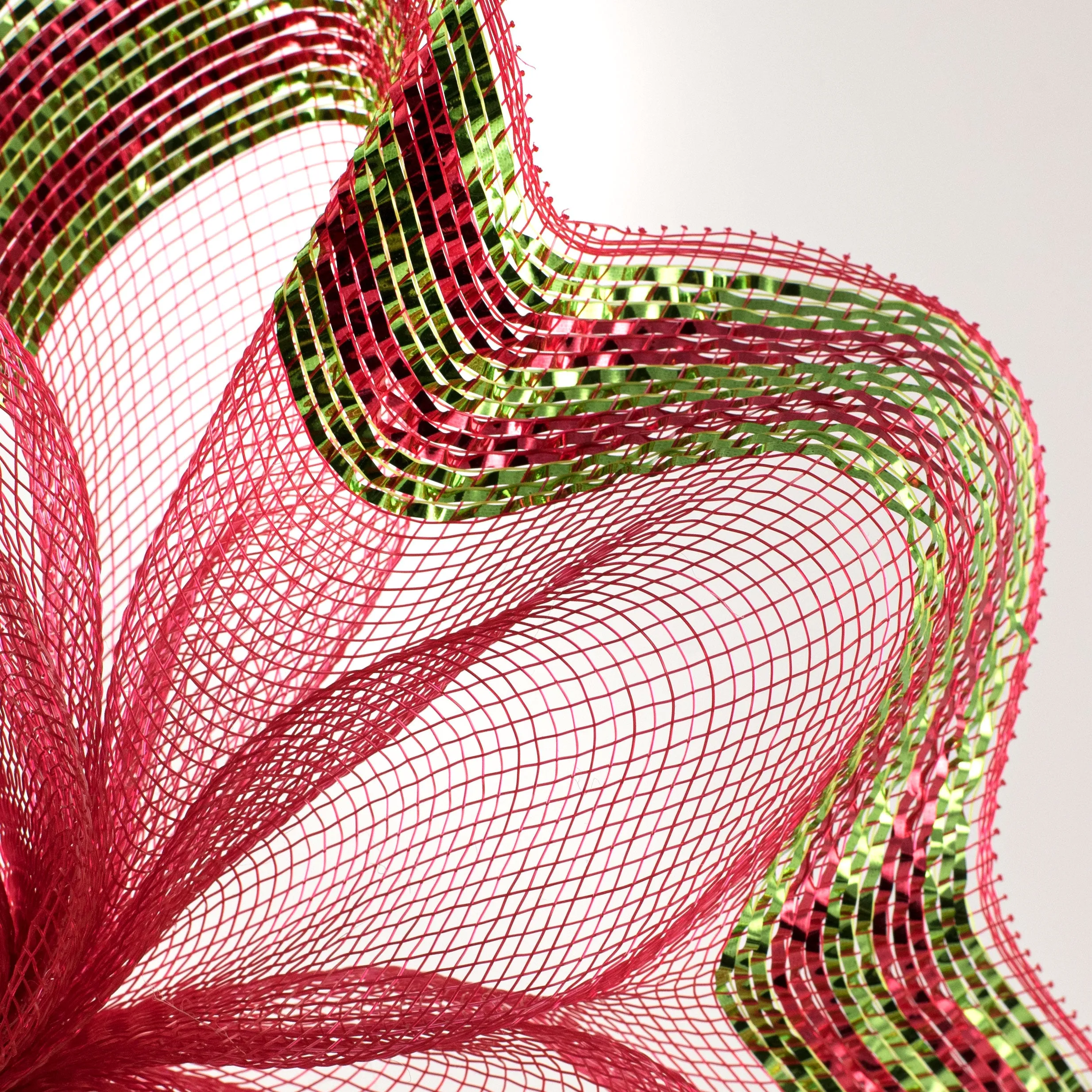 10" Border Stripe Metallic Mesh: Red & Lime