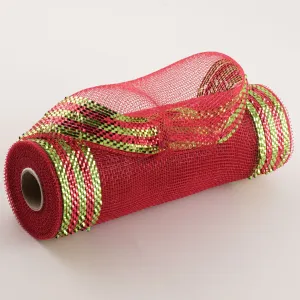 10" Border Stripe Metallic Mesh: Red & Lime
