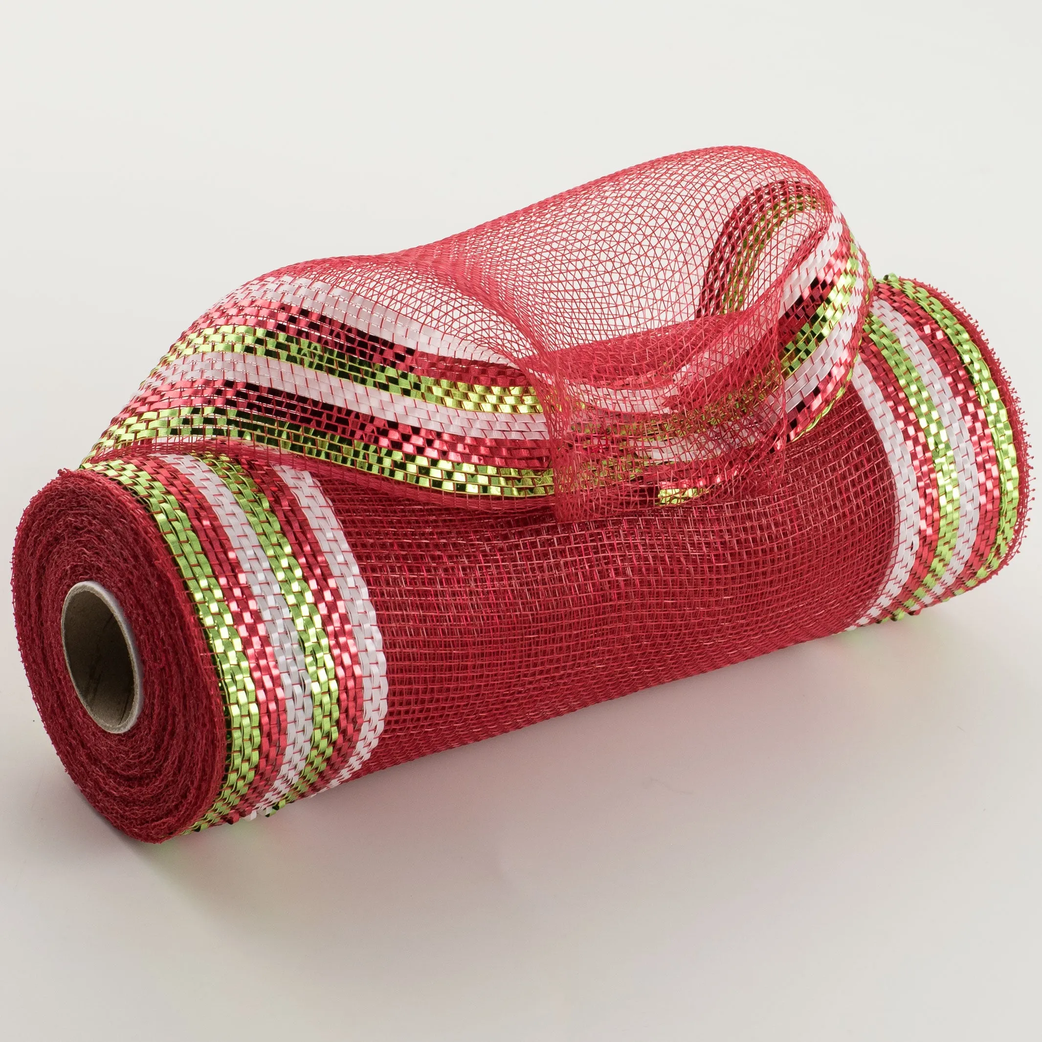 10" Border Stripe Metallic Mesh: Red, Lime, White