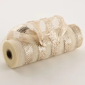 10" Burlap Deco Mesh: Cotton & Metallic Champagne Stripe