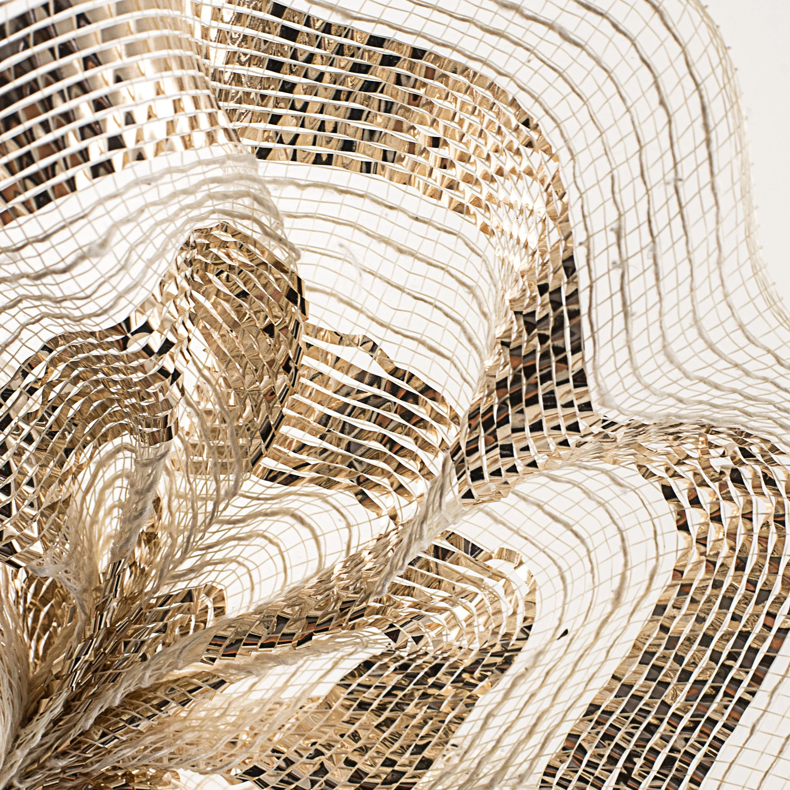 10" Burlap Deco Mesh: Cotton & Metallic Champagne Stripe