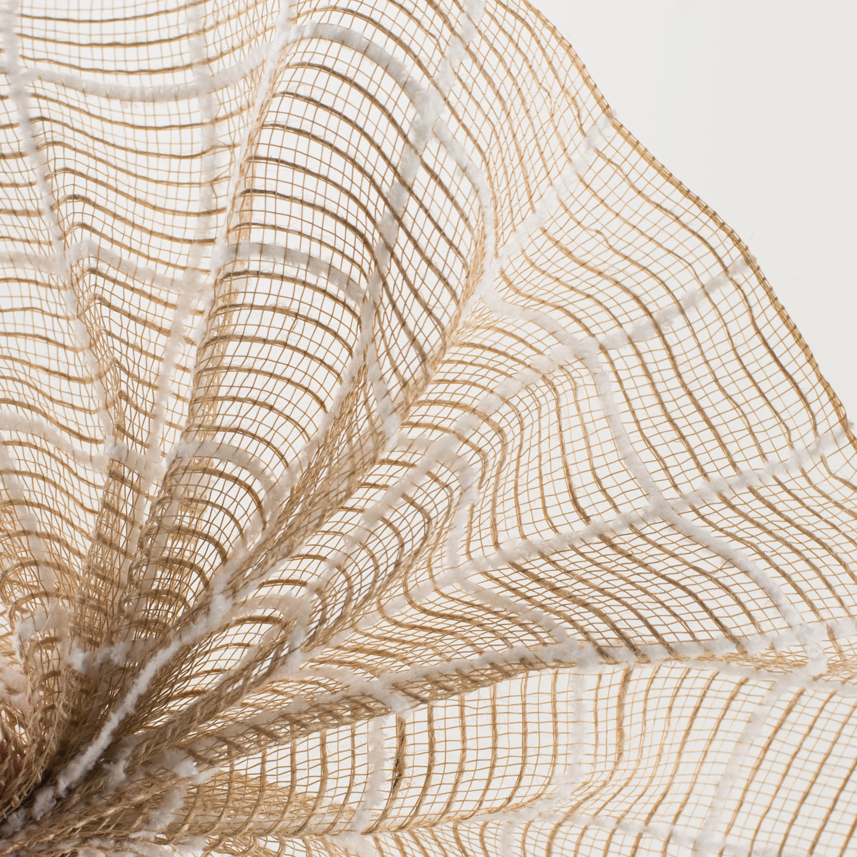 10" Burlap Fuzzy Grid Mesh: Natural & White