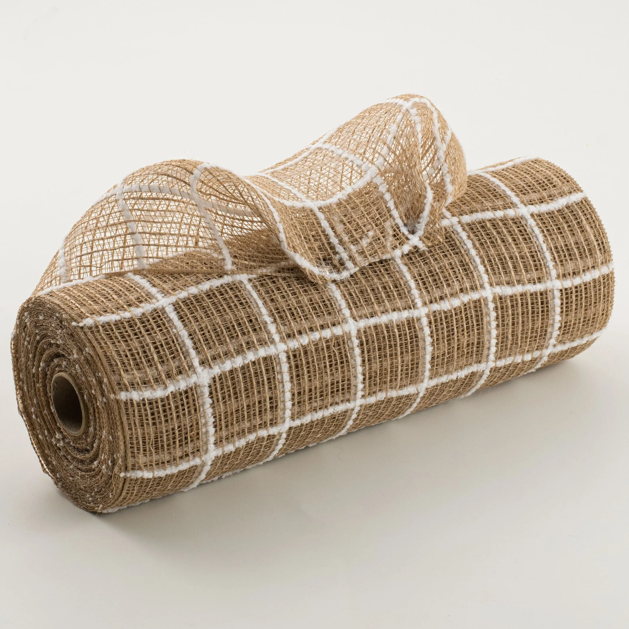 10" Burlap Fuzzy Grid Mesh: Natural & White