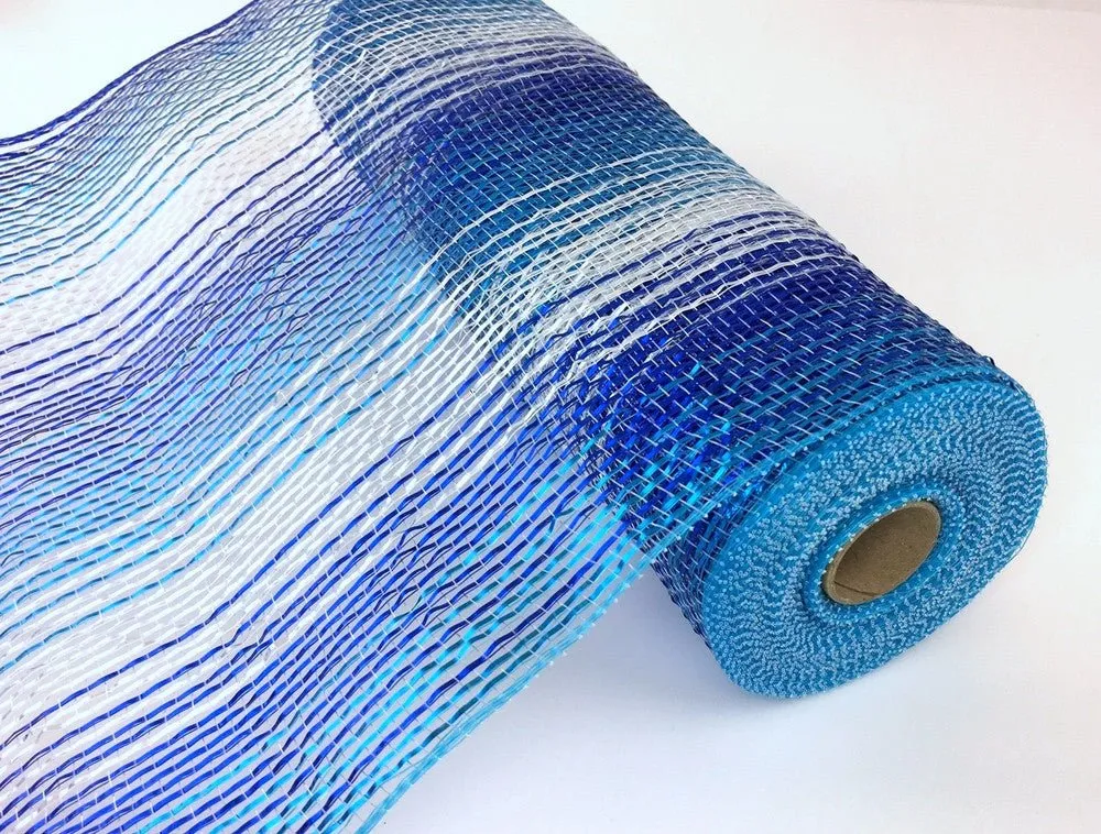 10" Deco Poly Mesh: Aqua/Royal Blue/Silver - 10yds