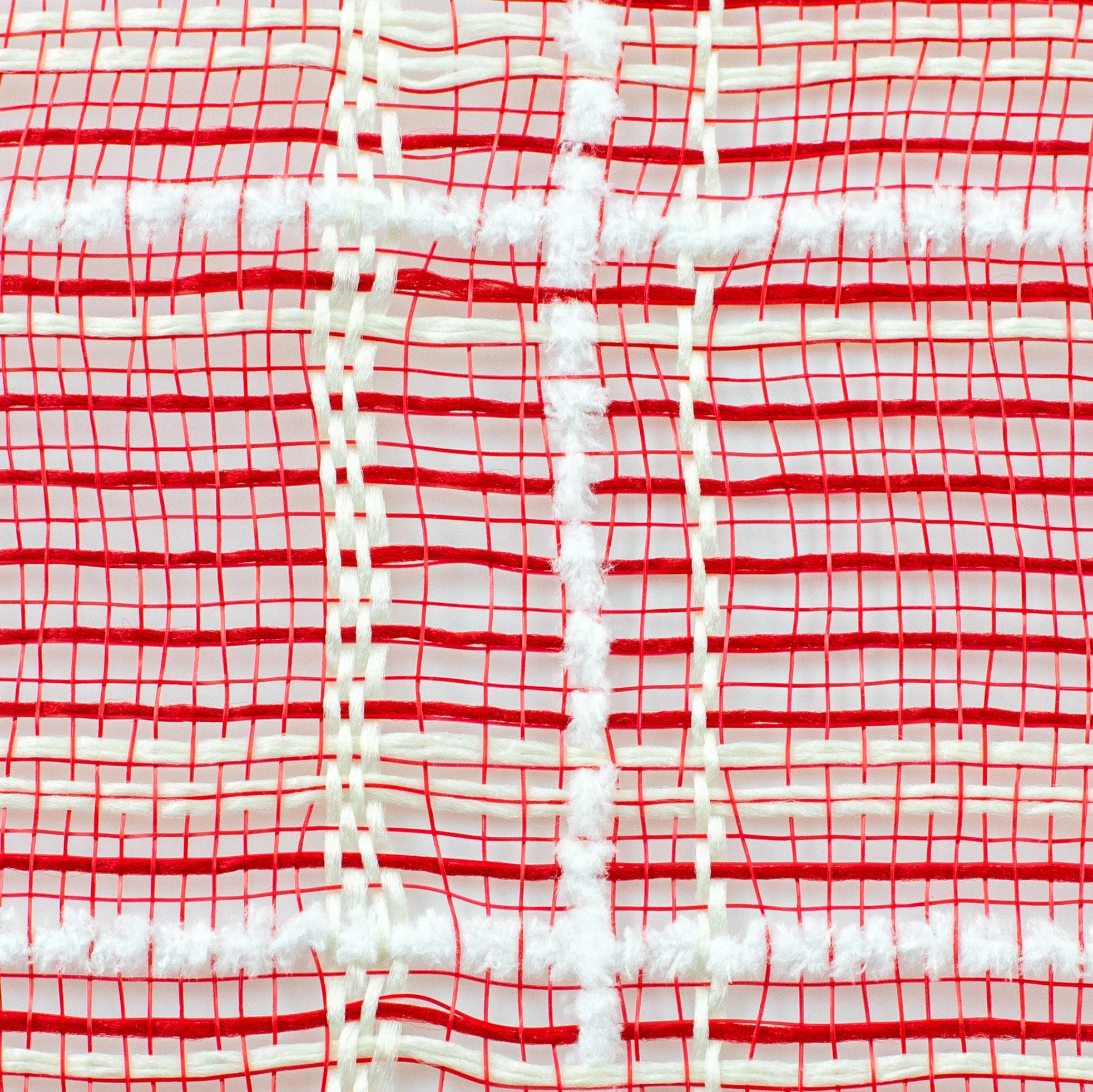 10" Fabric Plaid Mesh: Red Jute, Cream & White Fuzz