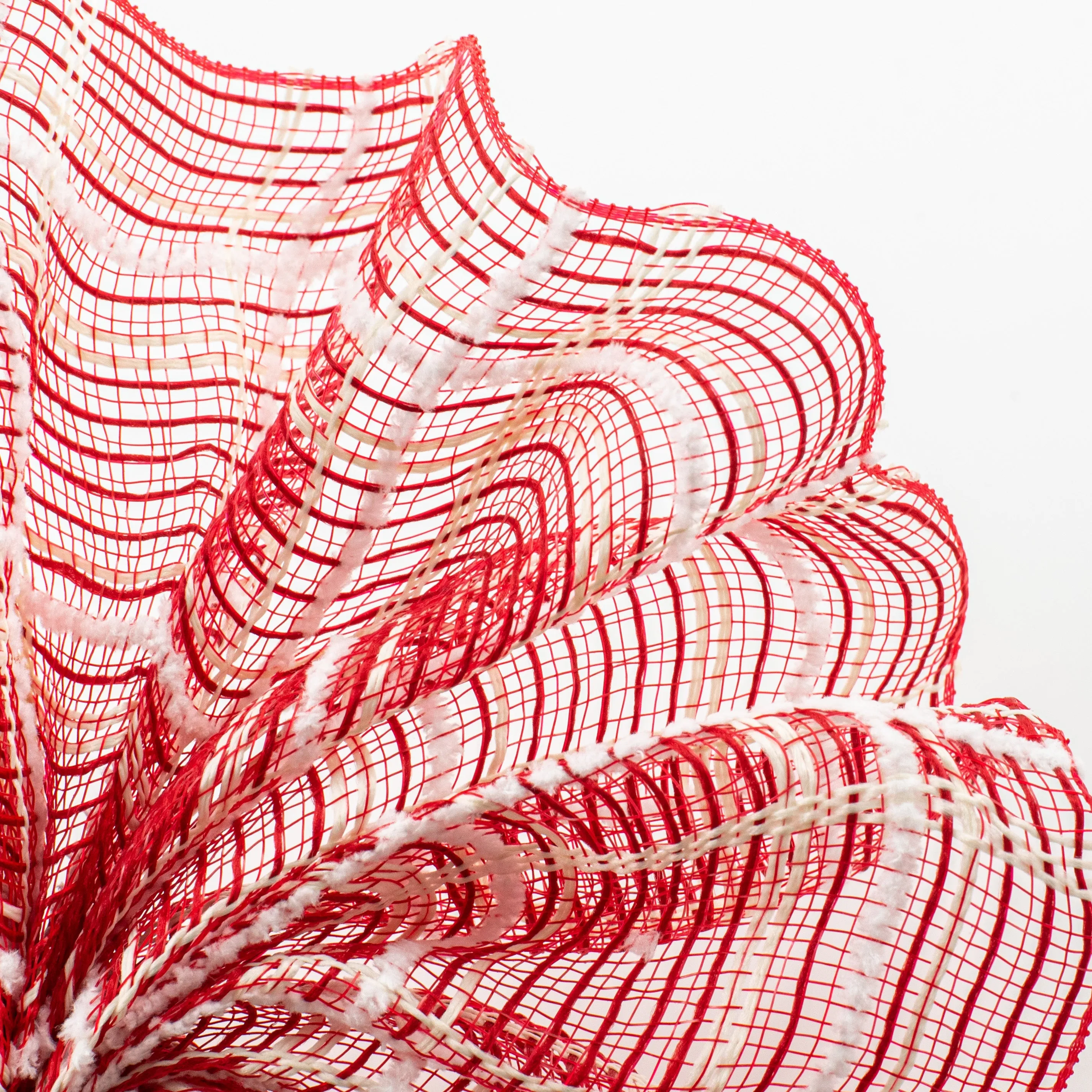 10" Fabric Plaid Mesh: Red Jute, Cream & White Fuzz