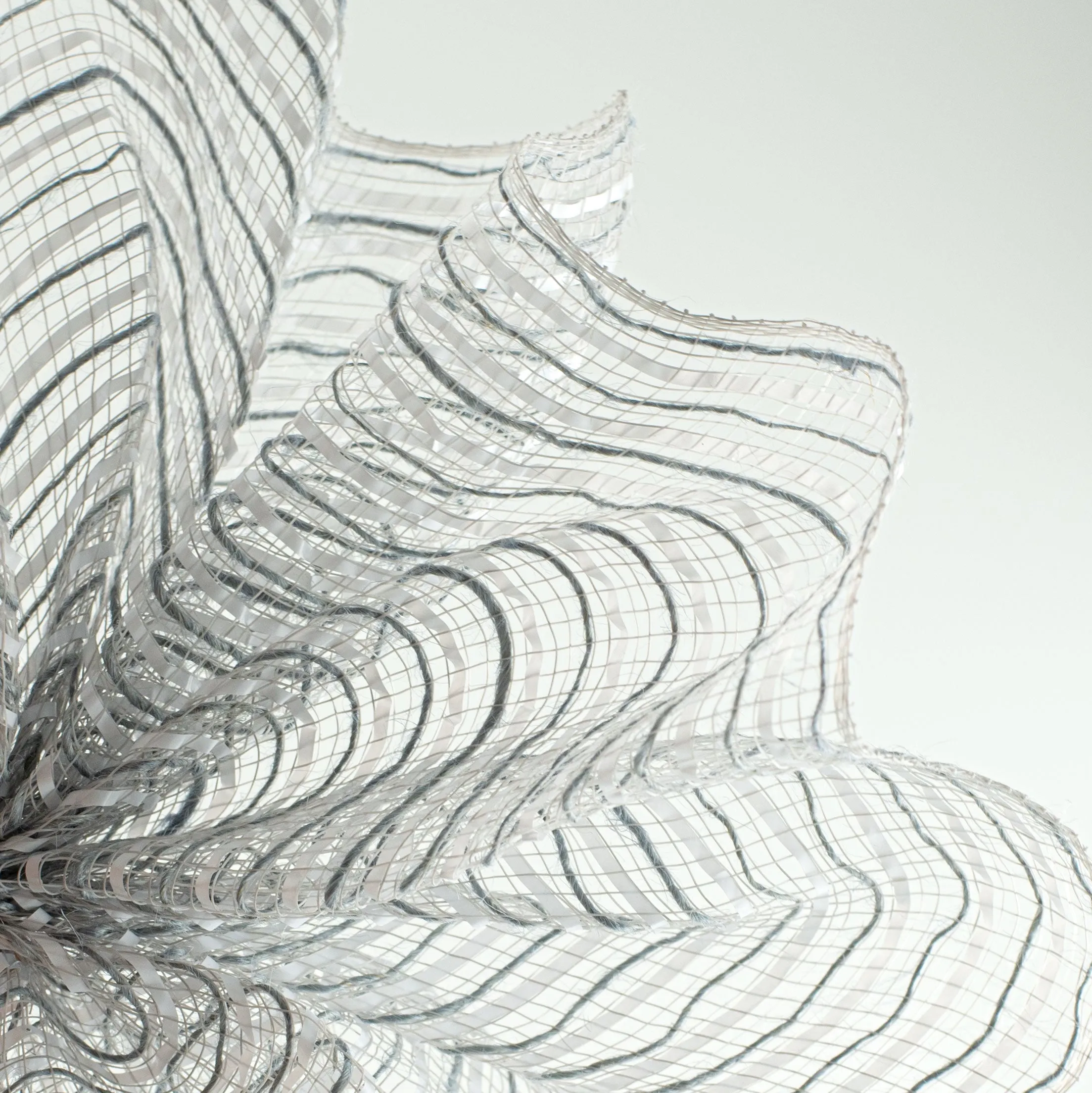 10" Fabric Stripe Mesh: Grey & White