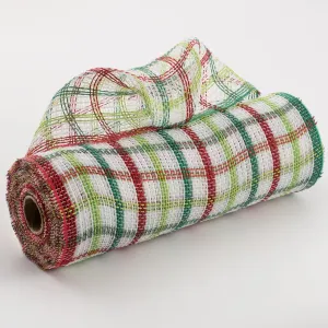 10" Faux Jute Check Mesh: White, Red, Emerald, Lime