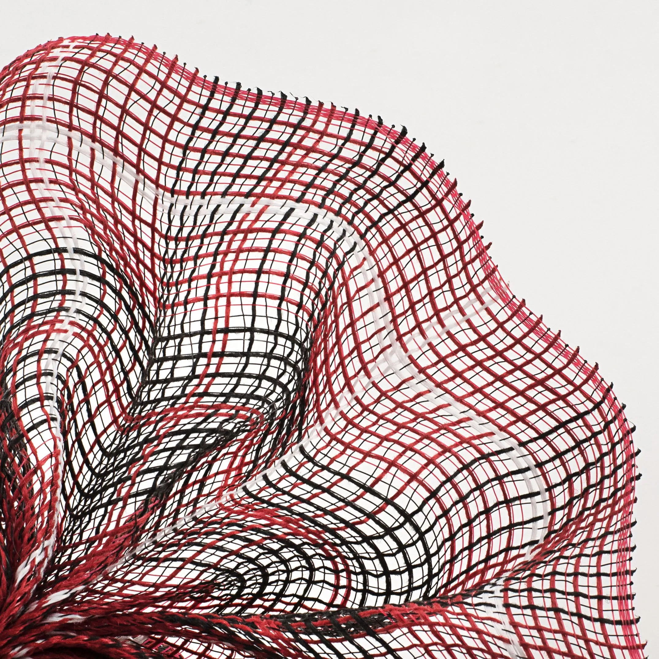 10" Faux Jute Large Plaid Mesh: Red, Black, White