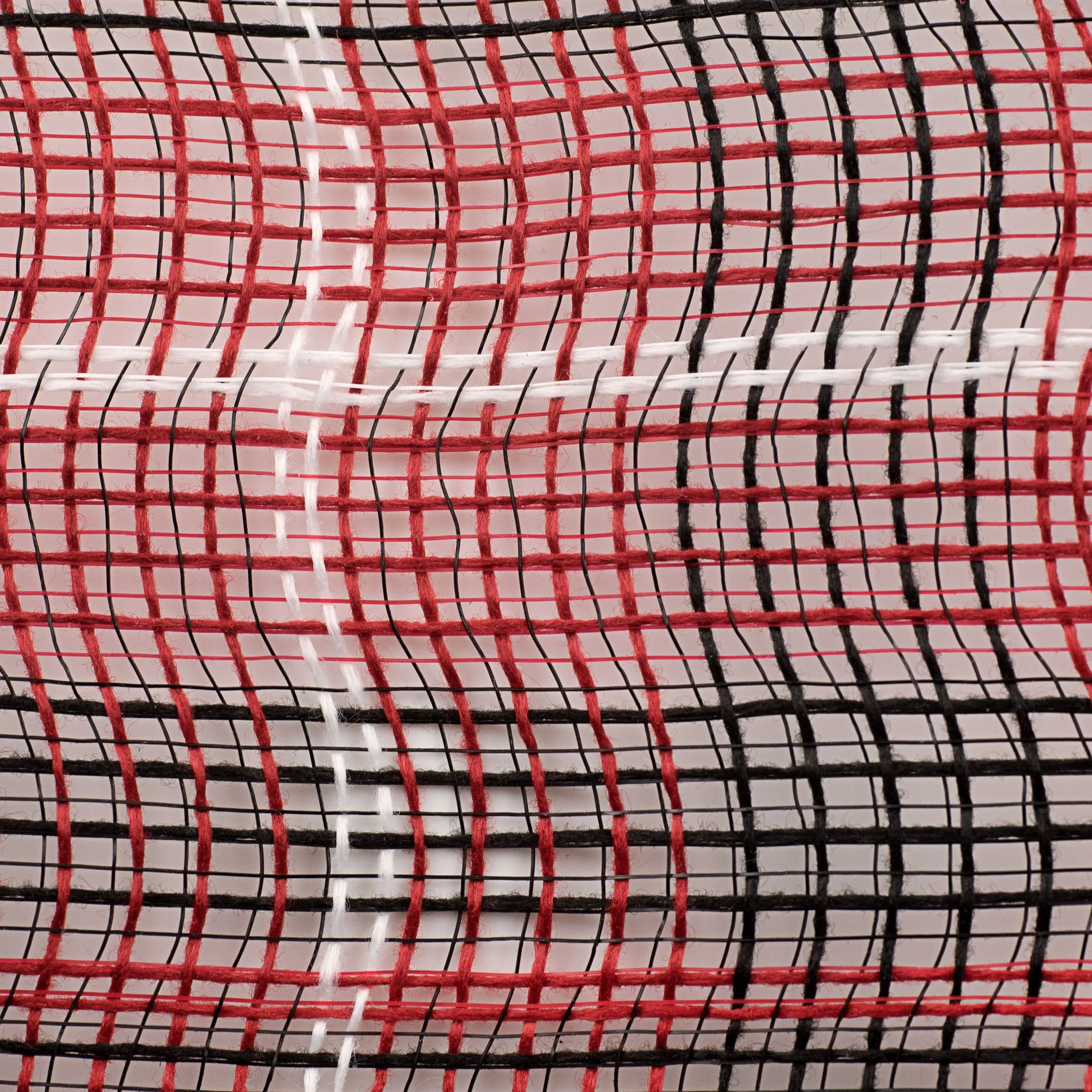 10" Faux Jute Large Plaid Mesh: Red, Black, White