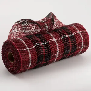 10" Faux Jute Large Plaid Mesh: Red, Black, White