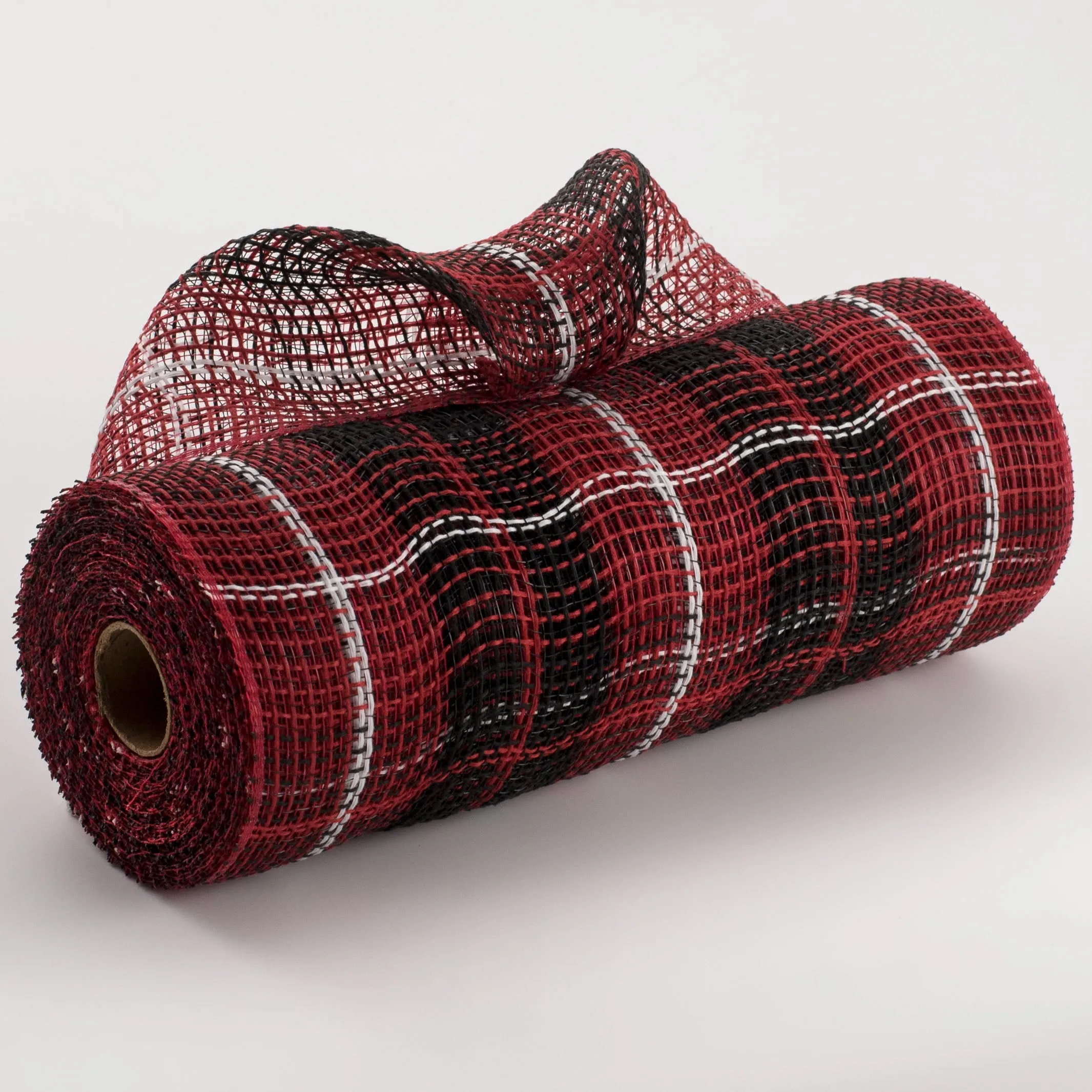 10" Faux Jute Large Plaid Mesh: Red, Black, White