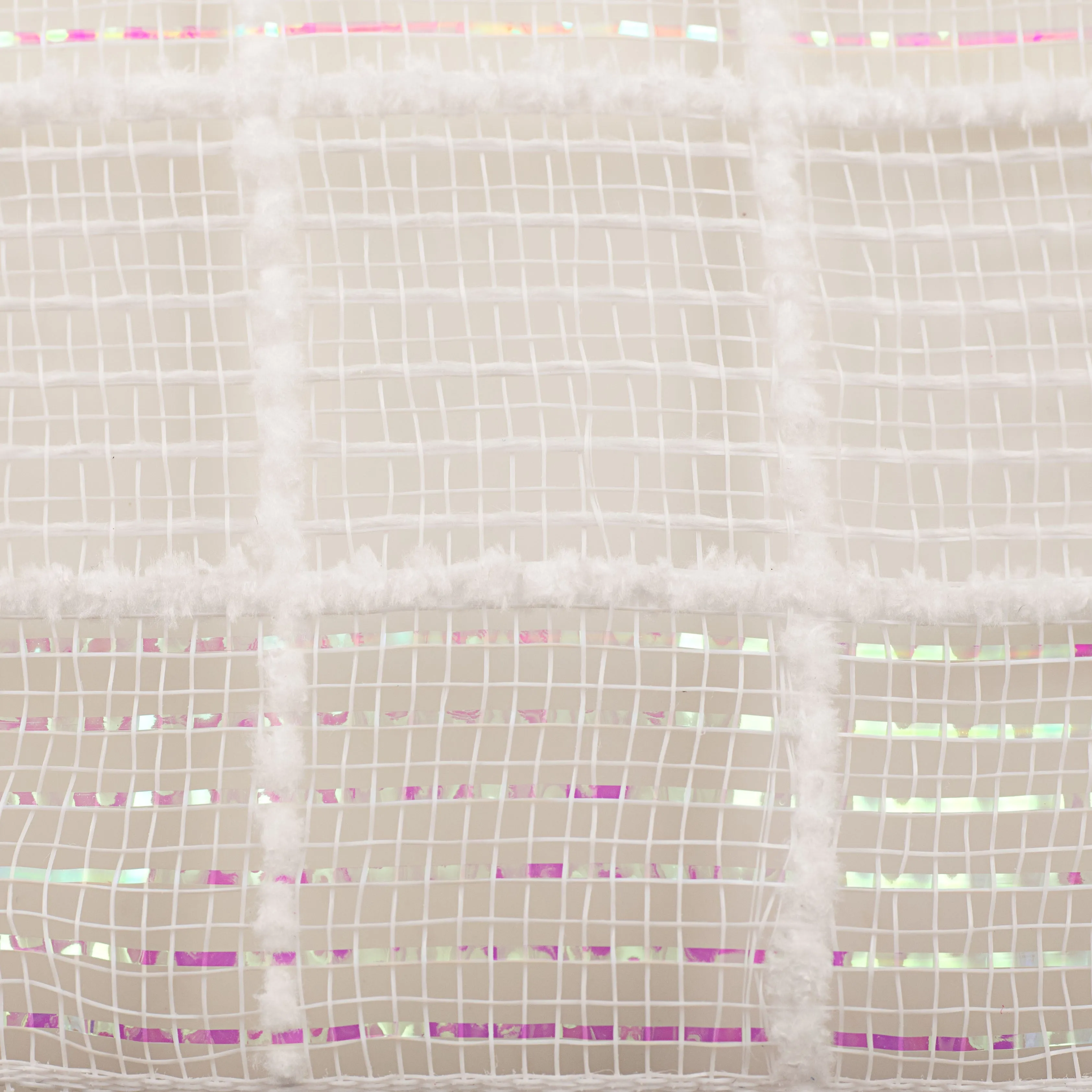 10" Fuzz Snow Check Mesh: White & Iridescent