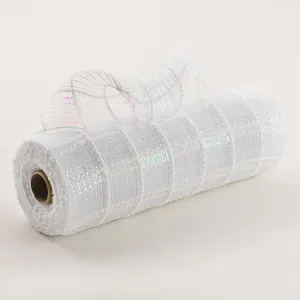 10" Fuzz Snow Check Mesh: White & Iridescent