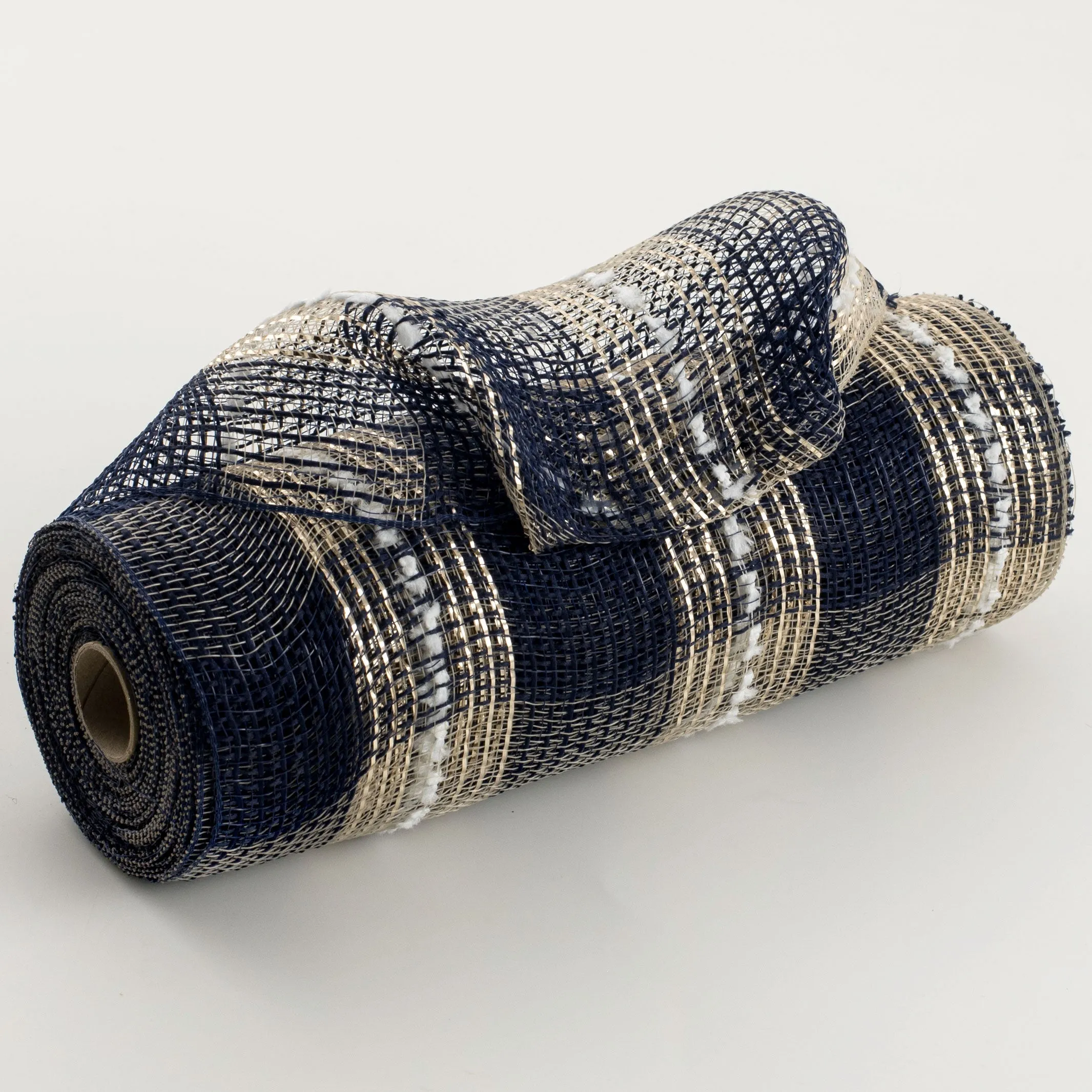 10" Metallic Fabric Plaid Mesh: Navy, Champagne, Snowball