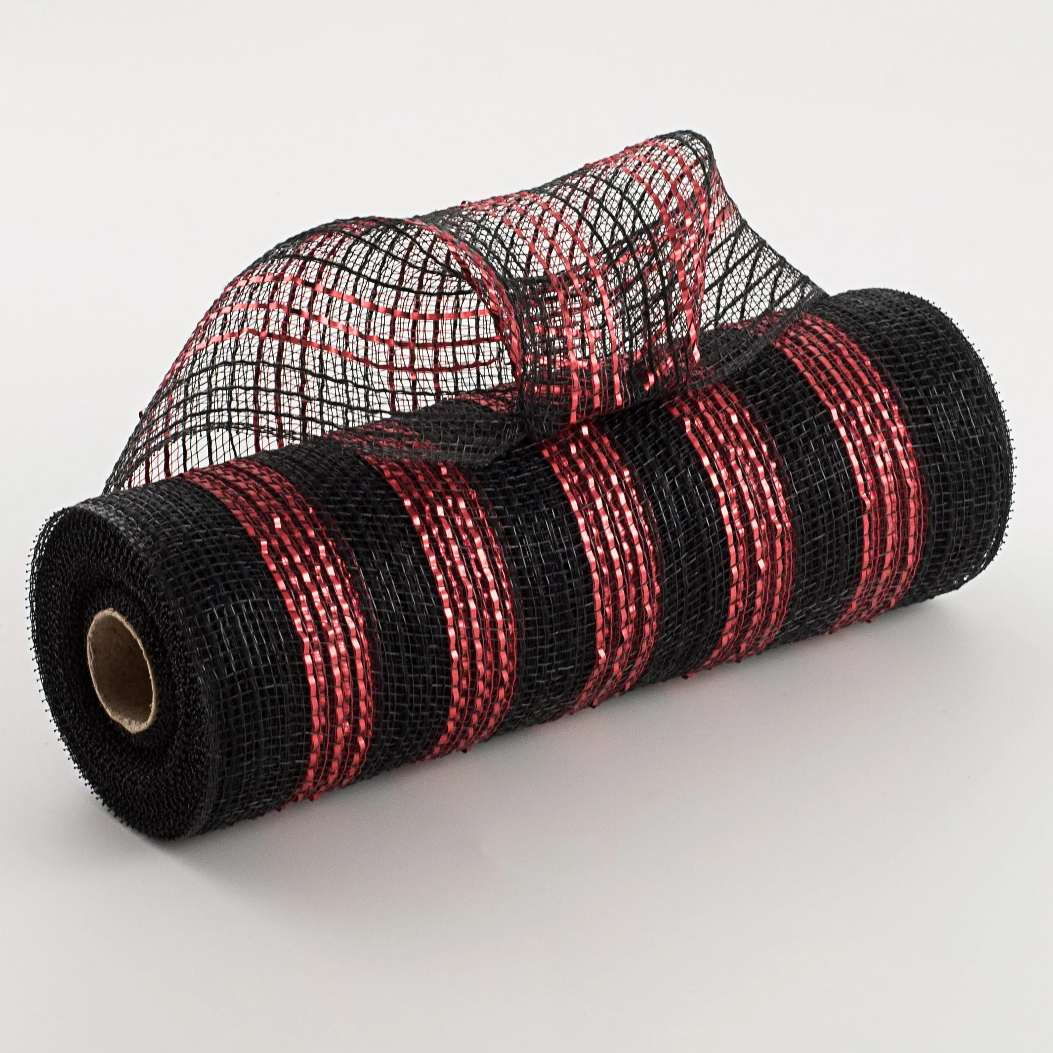 10" Metallic Stripe Fabric Mesh: Black & Red