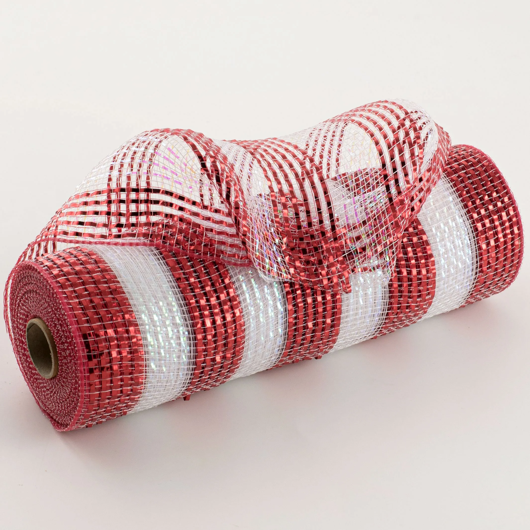 10" Metallic Stripe Mesh: Red & Iridescent