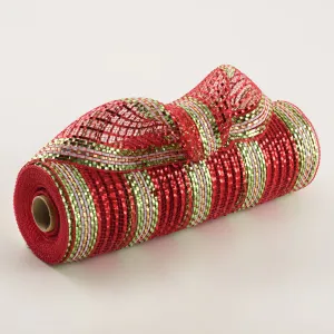 10" Metallic Stripes Deco Mesh: Red & Gold
