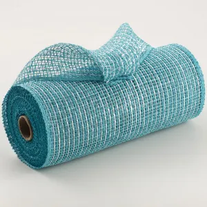 10" Multi Poly Burlap Check Mesh: Turquoise & White