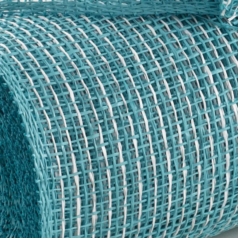10" Multi Poly Burlap Check Mesh: Turquoise & White