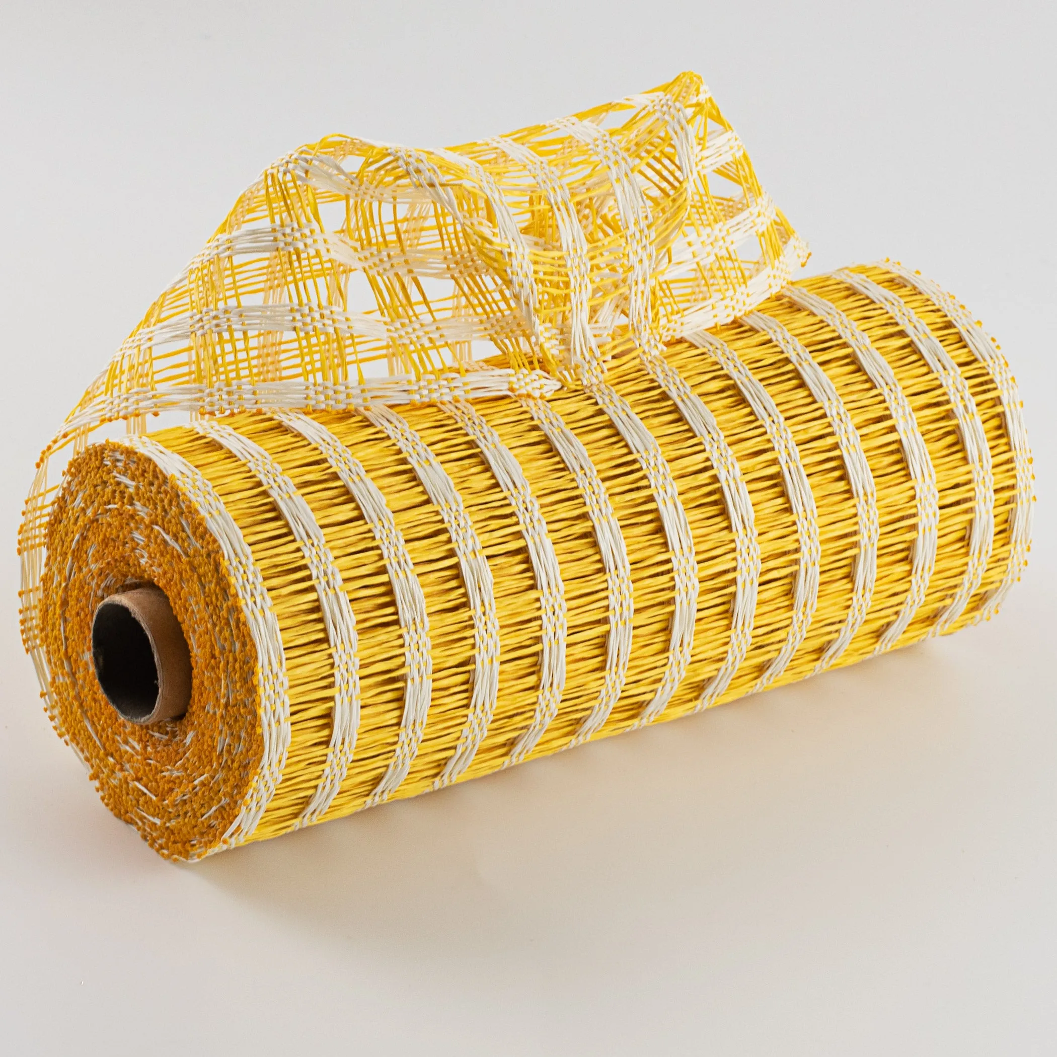 10" Poly Burlap Check Mesh: Yellow & Cream