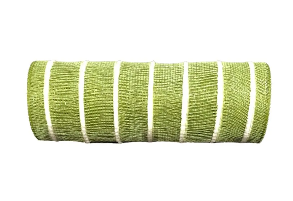 10" Snowdrift Deco Mesh: Moss/Cream Stripe - 10yds
